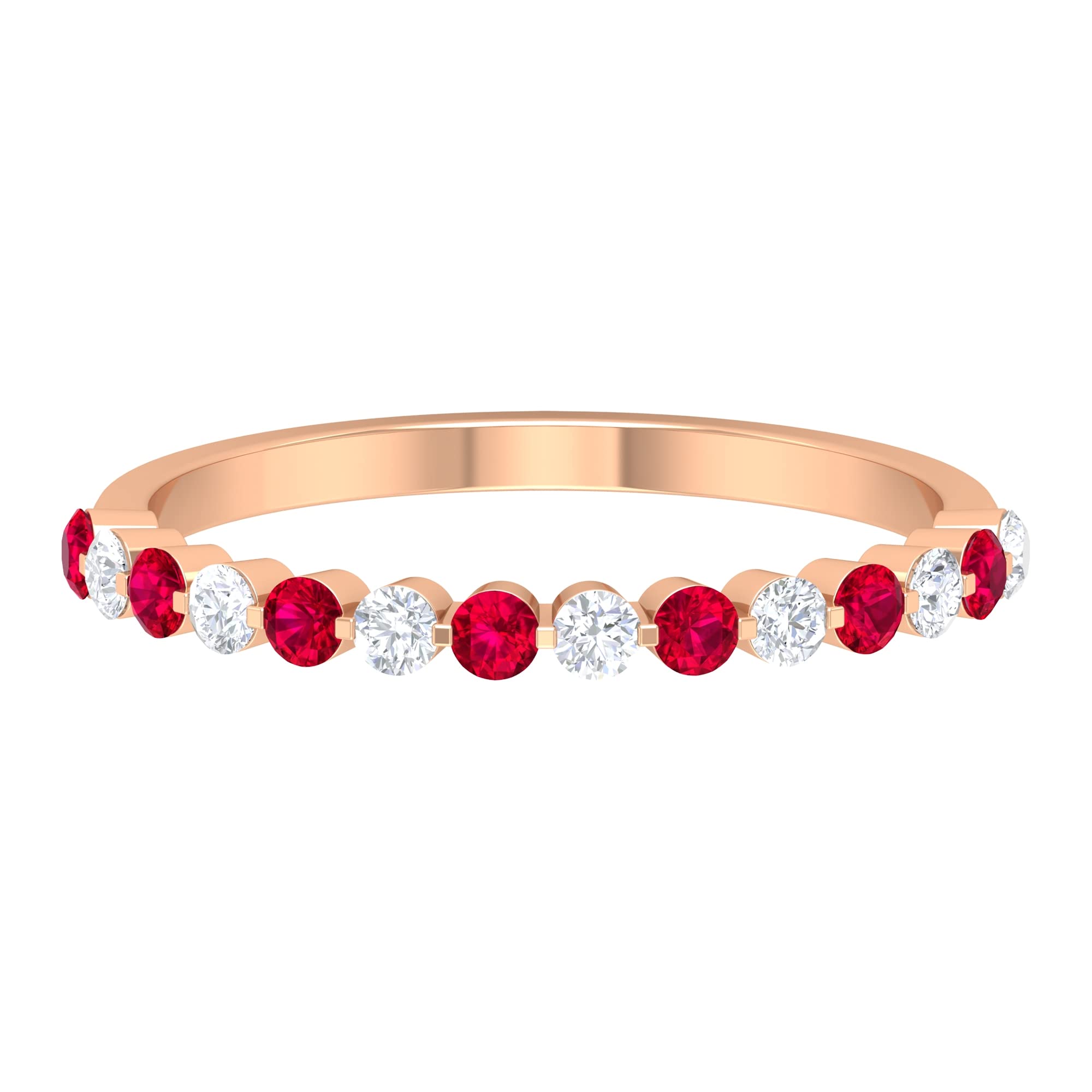 0.75 CT Red Ruby and Diamond Ring for Women - 14K Solid Gold Half Eternity Band, Alternate Set Ruby & Diamond Wedding Ring - Perfect for Anniversaries, Engagements & Special Occasions
