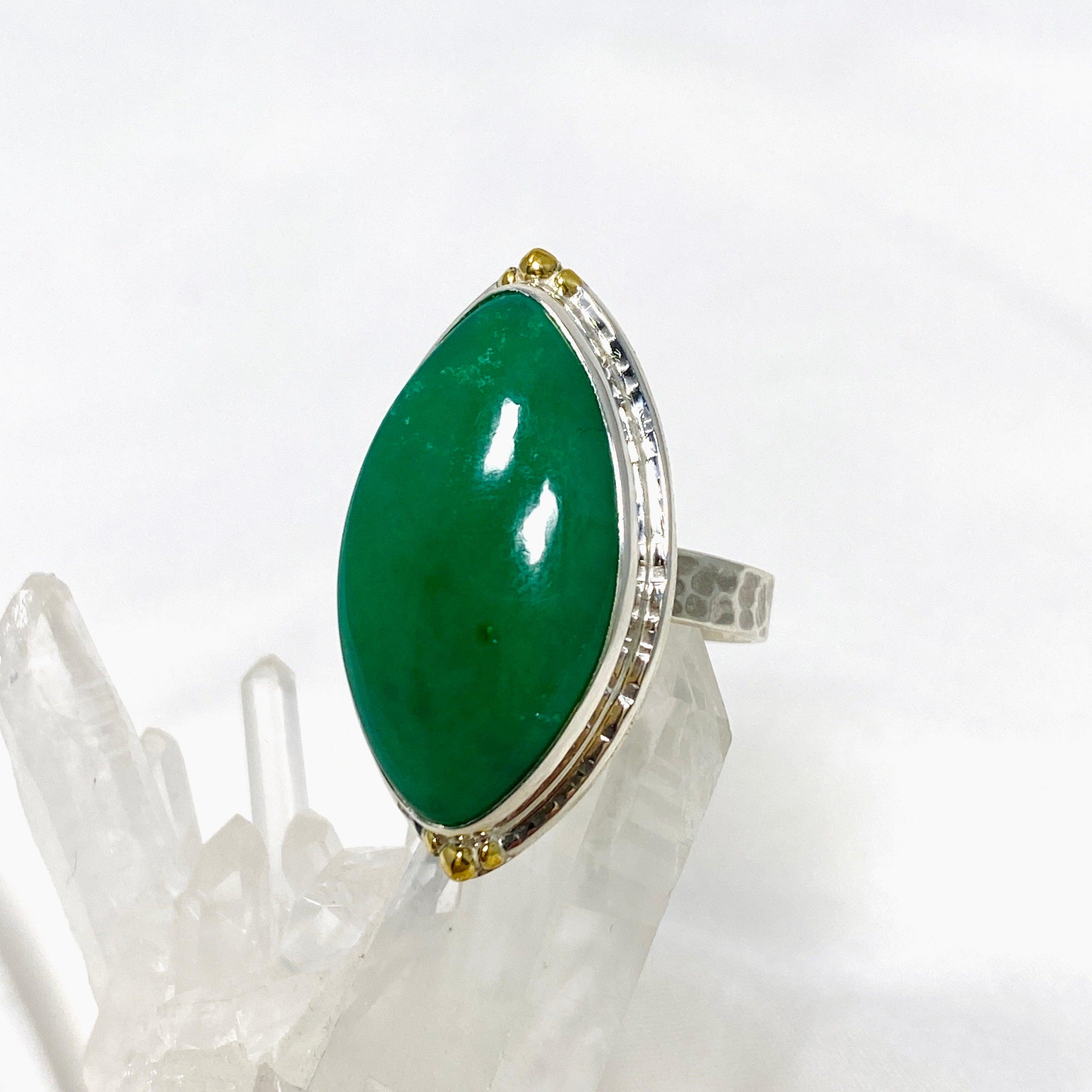 Chrysoprase Marquise Ring in Decorative Setting - Size 9 KRGJ3243 | Elegant Green Gemstone Jewelry for Women, Perfect for Weddings, Parties & Special Occasions
