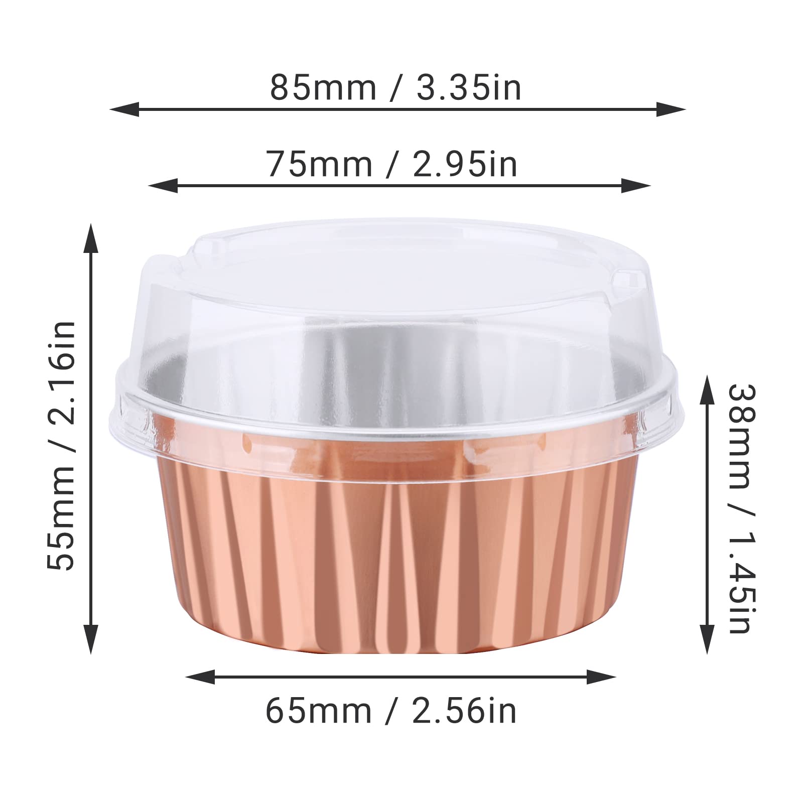 EUSOAR 5oz Aluminum Foil Baking Cups - 30 Pack (Blue, Red, Rose Gold) with Lids - 125ml Ramekins for Cupcakes, Pies, Desserts, Flans, Custards & Puddings - Perfect for Party Favors, Catering & Home Baking