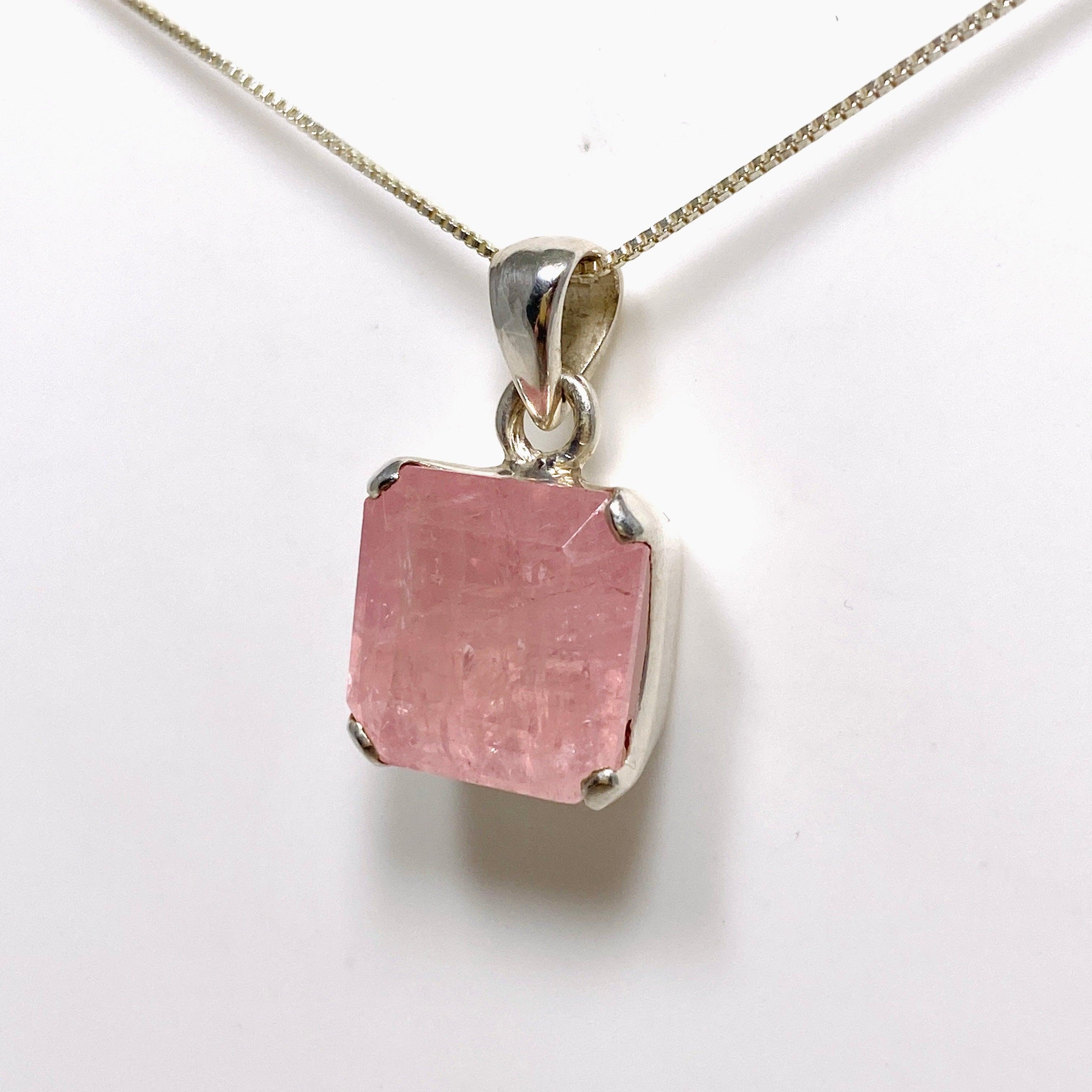Morganite Faceted Square Pendant Necklace PPGJ694 - Elegant Rose Quartz Jewelry for Women, Perfect for Weddings, Anniversaries & Special Occasions