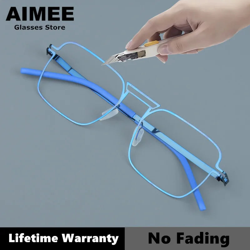 Aimee Unisex Full Rim Square Double Bridge Steel Eyeglasses Frame 14041 - Stylish & Durable Eyewear for Work, Reading, and Everyday Fashion