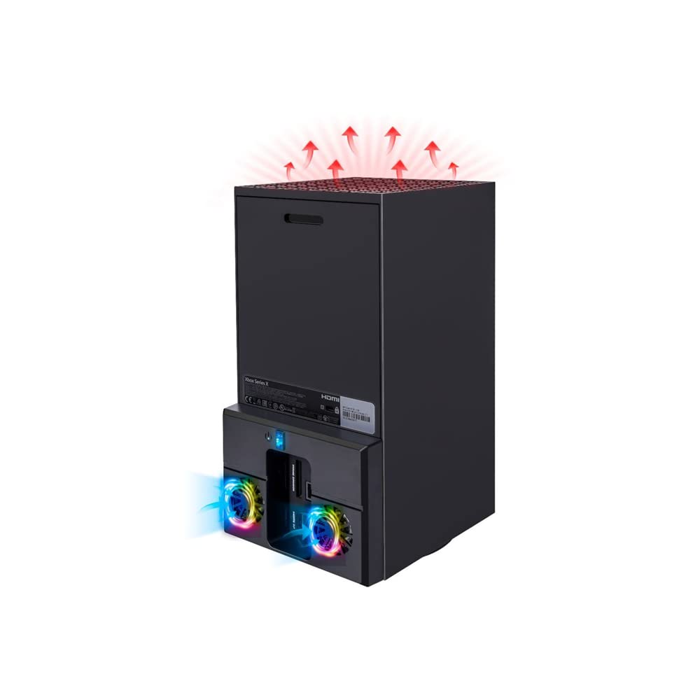 Xbox Series X Cooling Fan Stand - Dual Dock Charging Station for Controllers, Vertical USB Cooling Stand with Colorful LED Lights | Perfect for Gaming Sessions & Controller Storage