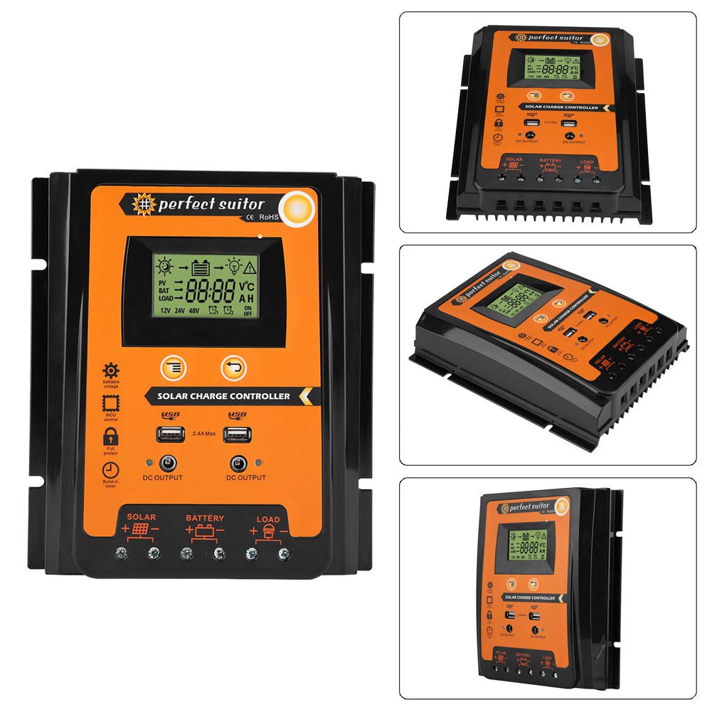 Keenso 12V/24V 30A/50A/70A MPPT Solar Charge Controller with LCD Display & Dual USB Ports for Solar Panel Battery Regulator - Perfect for RV, Marine, Off-Grid & Home Solar Power Systems