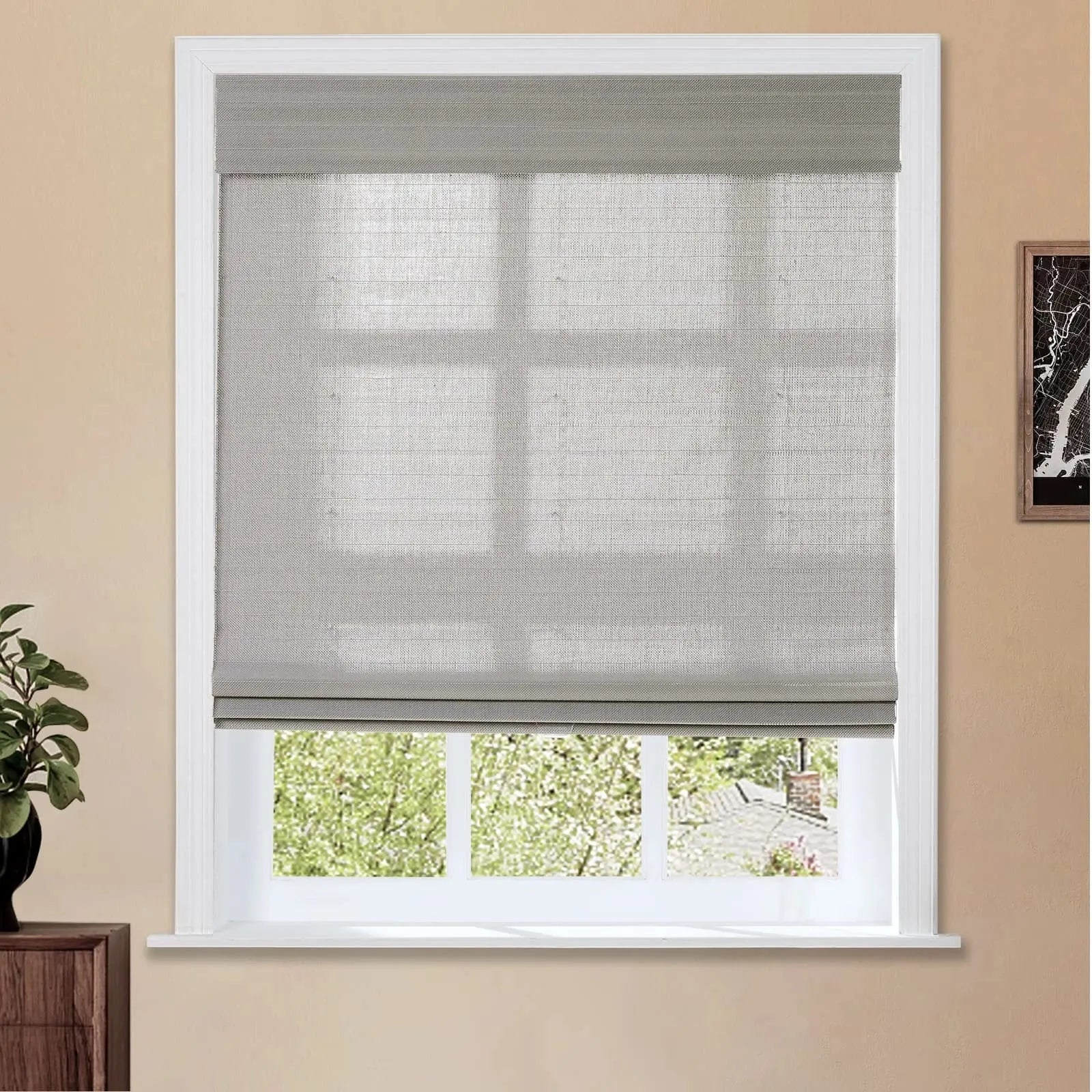 Natural Woven Bamboo Window Shade - Slate Color | Eco-Friendly Roller Blind for Privacy & Sun Protection | Perfect for Living Room, Bedroom & Patio