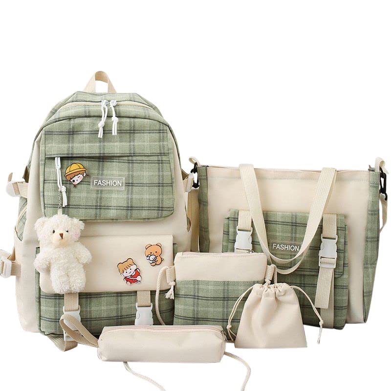 Cute Kawaii Backpack Set with 5 Pins & Accessories - Aesthetic Japanese School Bag for Teen Girls | Perfect for School, Travel & Anime Conventions