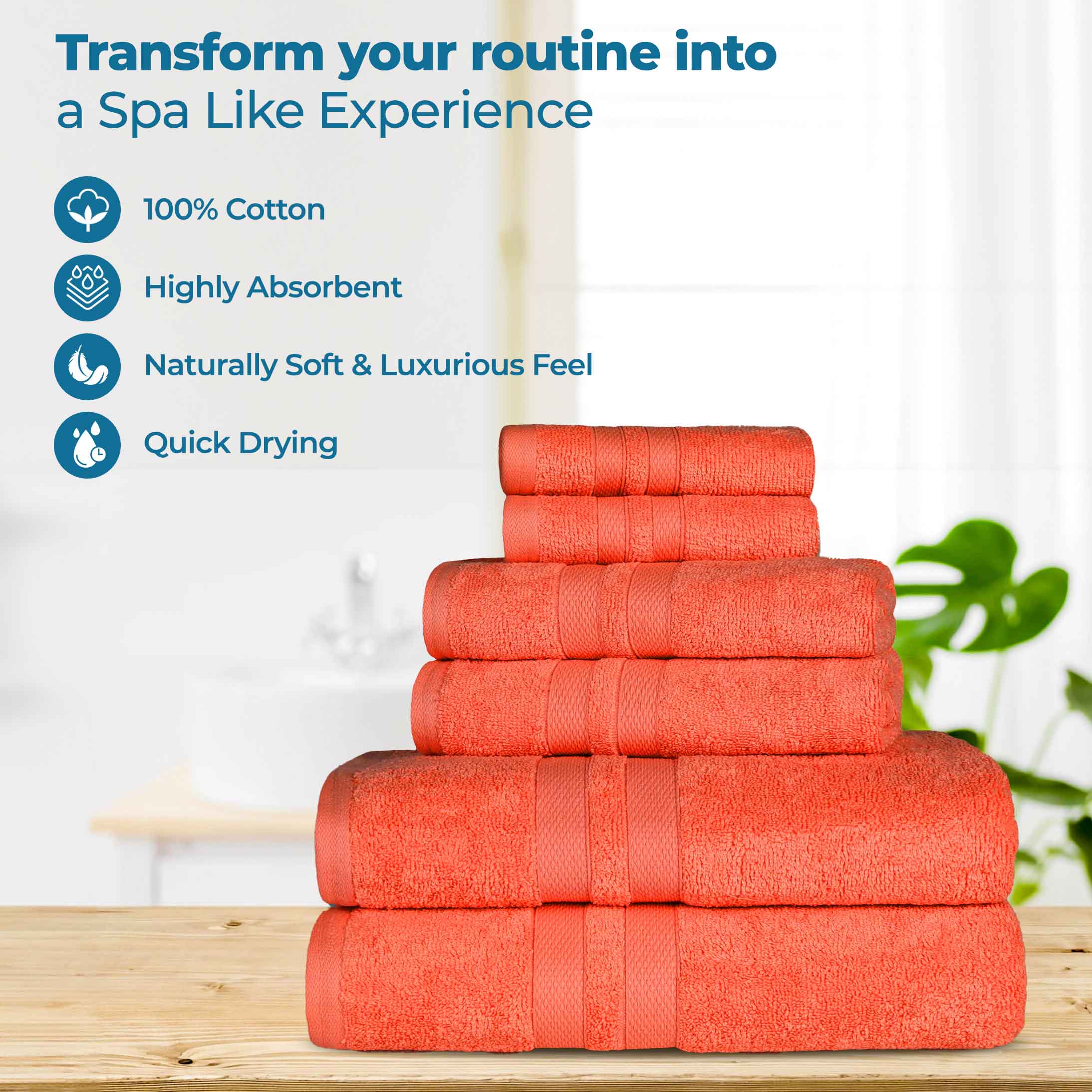 Ultra Soft Cotton Absorbent Bath Towel Set - 6 Piece Solid Color Collection for Spa, Gym & Luxury Home Use