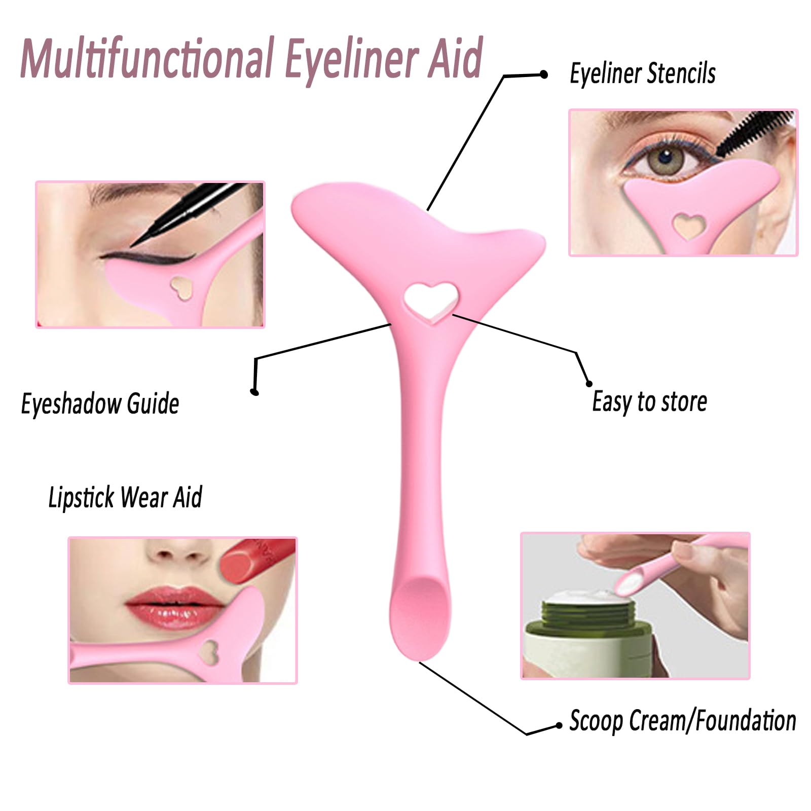 3PCS Silicone Eyeliner Stencils & Mascara Shield - Multifunctional Makeup Tool for Eyeshadow, Lipstick & Winged Eyeliner | Beginner-Friendly Eyeliner Guide (Pink) | Perfect for Daily Makeup, Professional Salon Use & Travel Beauty Essentials - FMOYSIEN