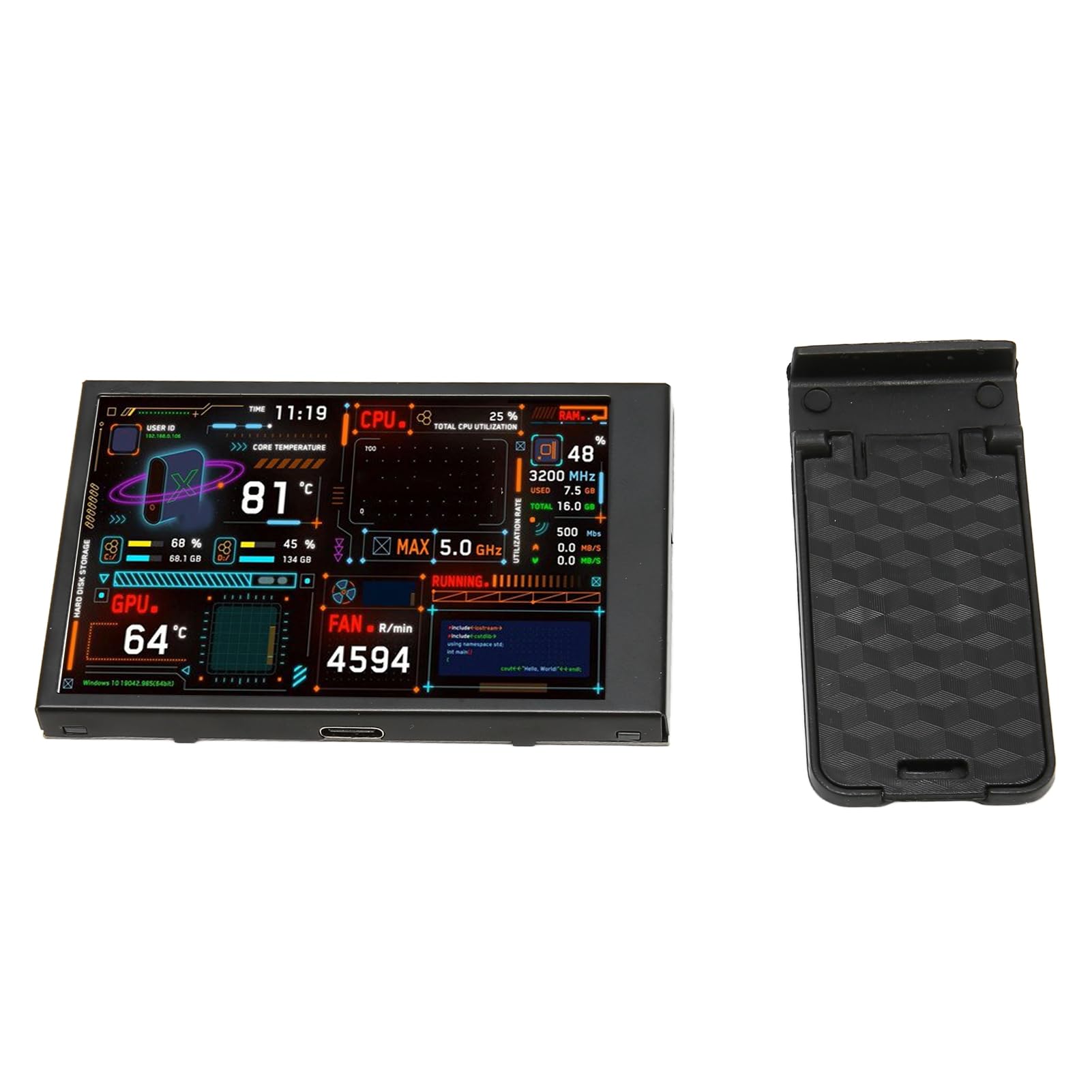 ZJchao 3.5 Inch IPS Computer CPU Temperature Monitor with Dimmable Display, Dual USB-C Ports & Customizable Theme Editor - Real-Time PC Performance Tracking for Gaming, Workstations & Home Office Setups