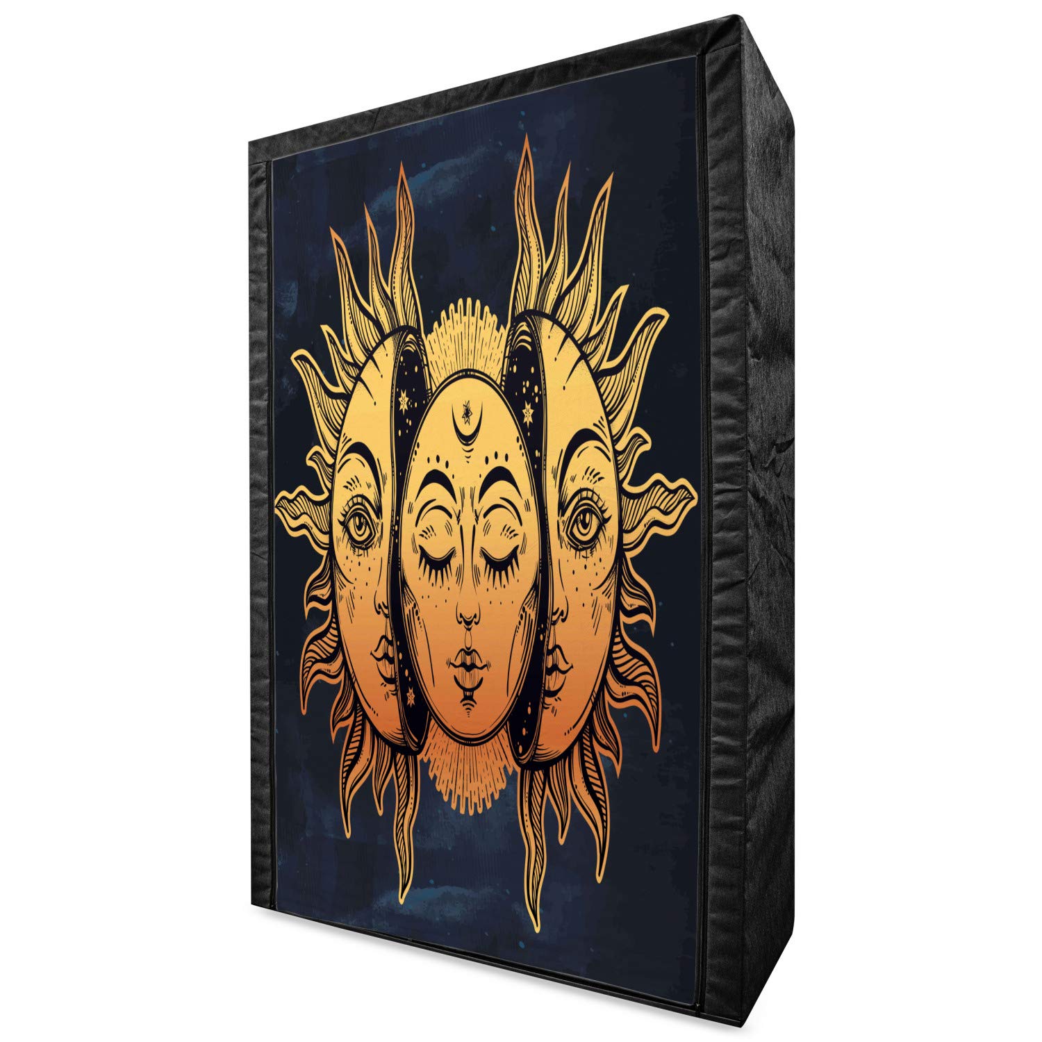 Ambesonne Psychedelic Portable Fabric Wardrobe - Moon & Sun Celestial Art Print Closet with Shelves | 42.5