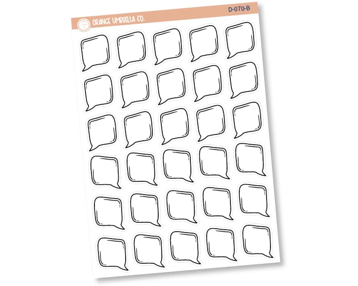 Speech Bubble Planner Stickers - Outline & Black Print Speech Bubble Labels (D-070-B) for Bullet Journals, Scrapbooks & DIY Projects