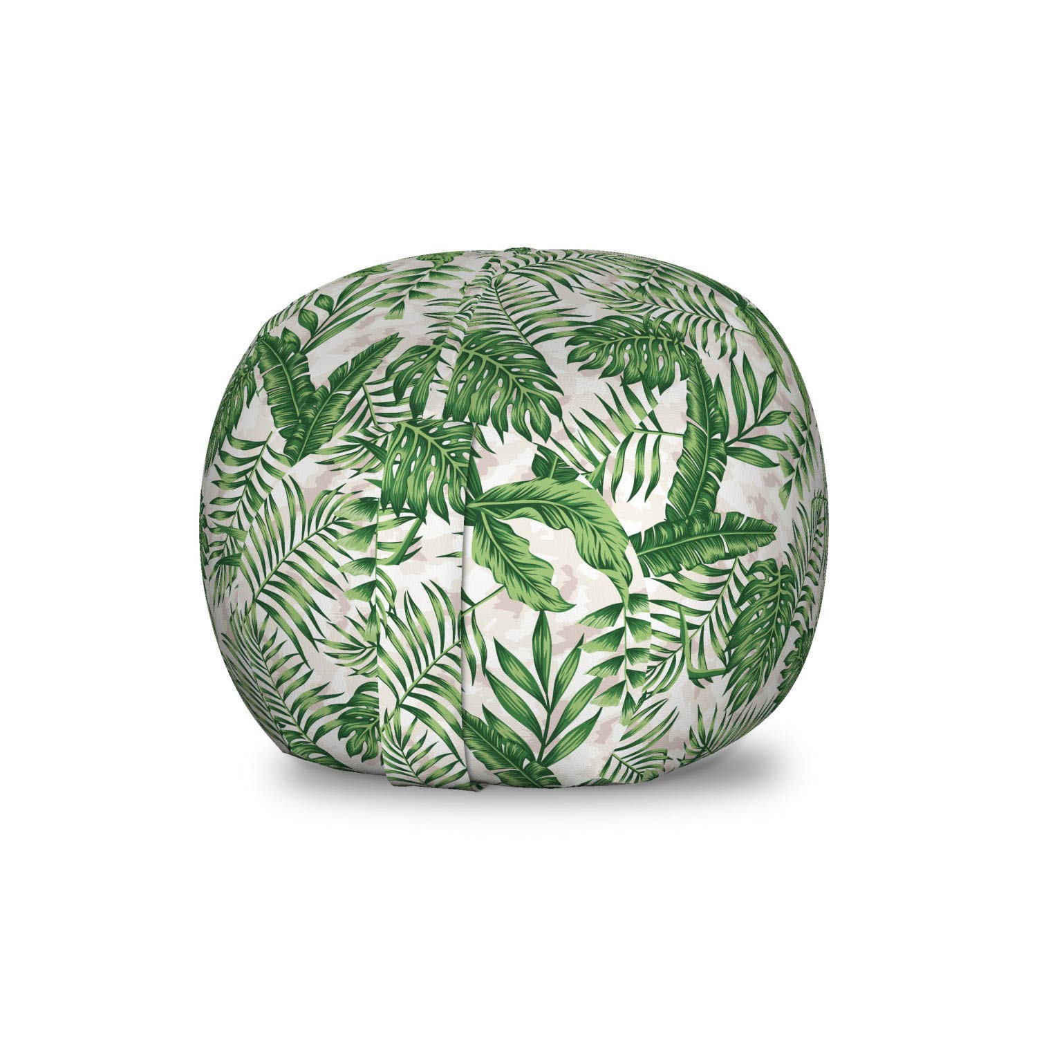Ambesonne Hawaiian Colors Storage Toy Bag Chair - Stuffed Animal Organizer with Monstera Banana Leaf Design, Washable Small Size in Green & Coconut - Perfect for Kids' Room, Nursery, or Playroom Storage