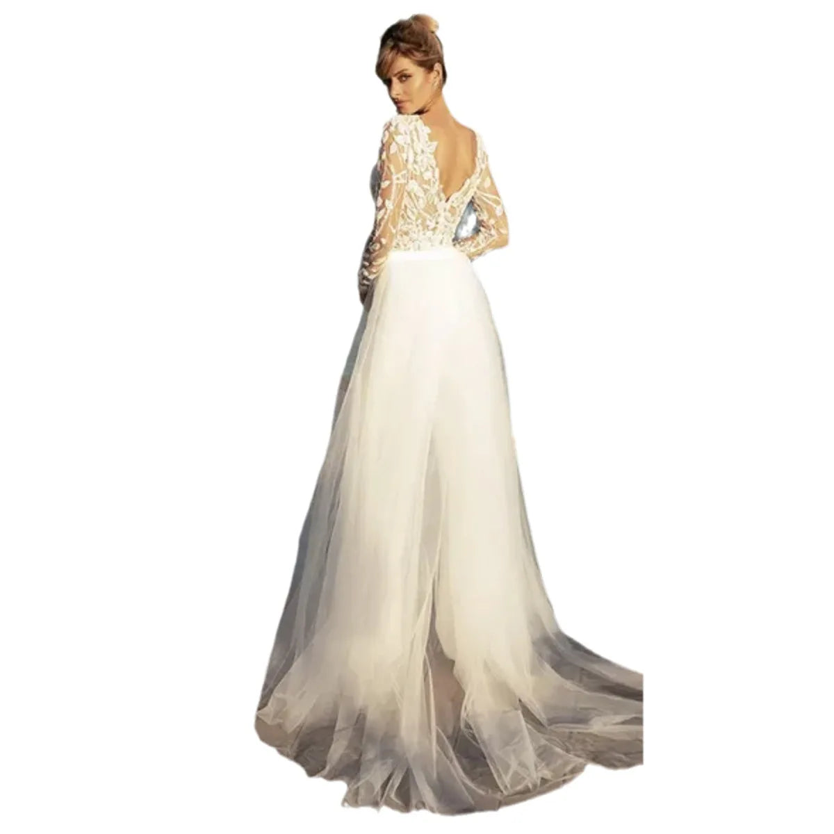 Elegant Illusion Lace Stretch Pants Wedding Dress with Detachable Overlay - Perfect for Bridal Gowns, Evening Gowns, and Special Occasions