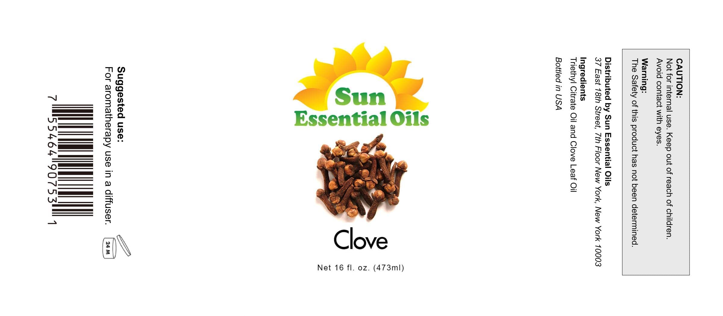 Clove Essential Oil 16oz - 100% Pure Sun Essential Oils for Aromatherapy, Diffusers, Stress & Pain Relief - Perfect for Massage, DIY Skincare & Home Fragrance