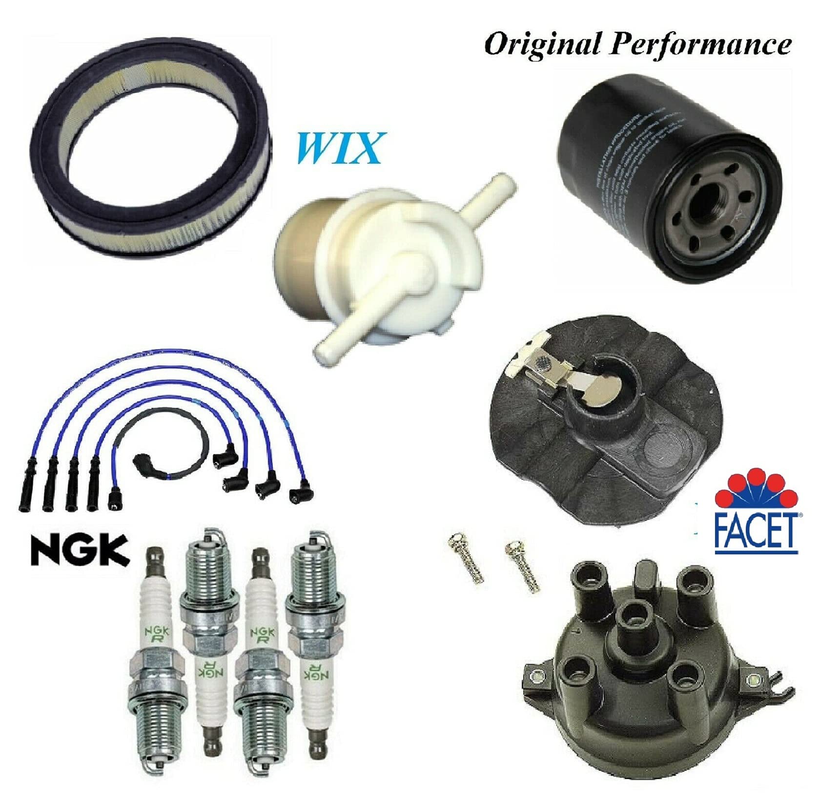 8USAUTO Complete Tune Up Kit for Mazda B2200 L4 2.2L (1987-1993) - Air Filter, Oil Filter, Fuel Filter, Cap, Rotor, Wire & Spark Plugs | CARB Compliant | Engine Maintenance & Performance Upgrade
