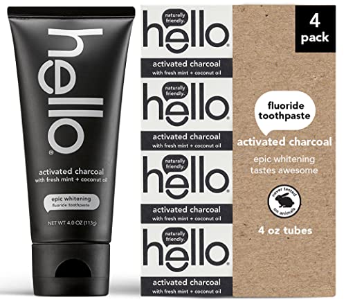 Activated Charcoal Teeth Whitening Toothpaste with Fresh Mint & Coconut Oil - Vegan, SLS Free, Gluten Free, Peroxide Free - 4oz (4-Pack) for Brighter Smile & Fresh Breath at Home or Travel