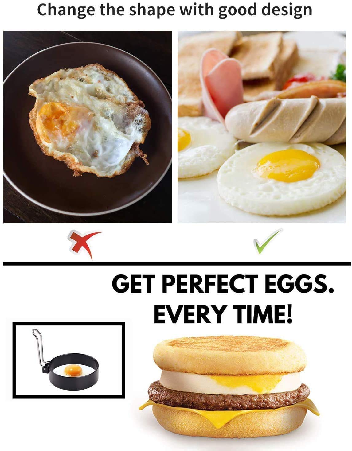 4-Pack Round Egg Rings for Perfect Fried Eggs - Non-Stick Breakfast Cooking Mold Tool for Pancakes, Burgers & Sandwiches - Ideal for Home Kitchen & Camping Cooking