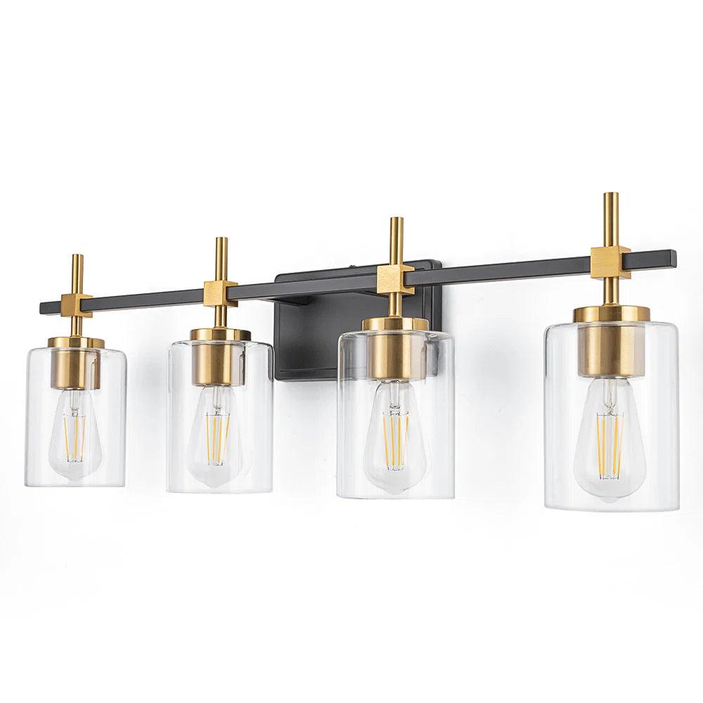 Jasper Black & Gold Clear Glass 4-Light Bathroom Vanity Light Fixture - Modern Elegant Lighting for Bathroom, Powder Room & Dressing Area
