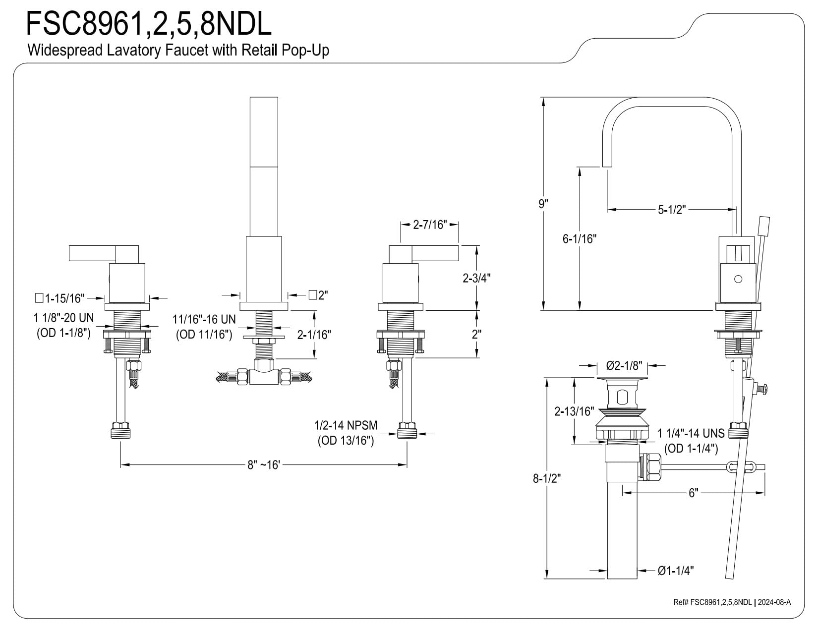 Kingston Brass FSC8968NDL Nuvofusion Widespread Bathroom Sink Faucet with Pop-Up Drain, 5.5 Inch Spout Reach, Brushed Nickel Finish - Perfect for Modern Home & Commercial Restroom Renovations