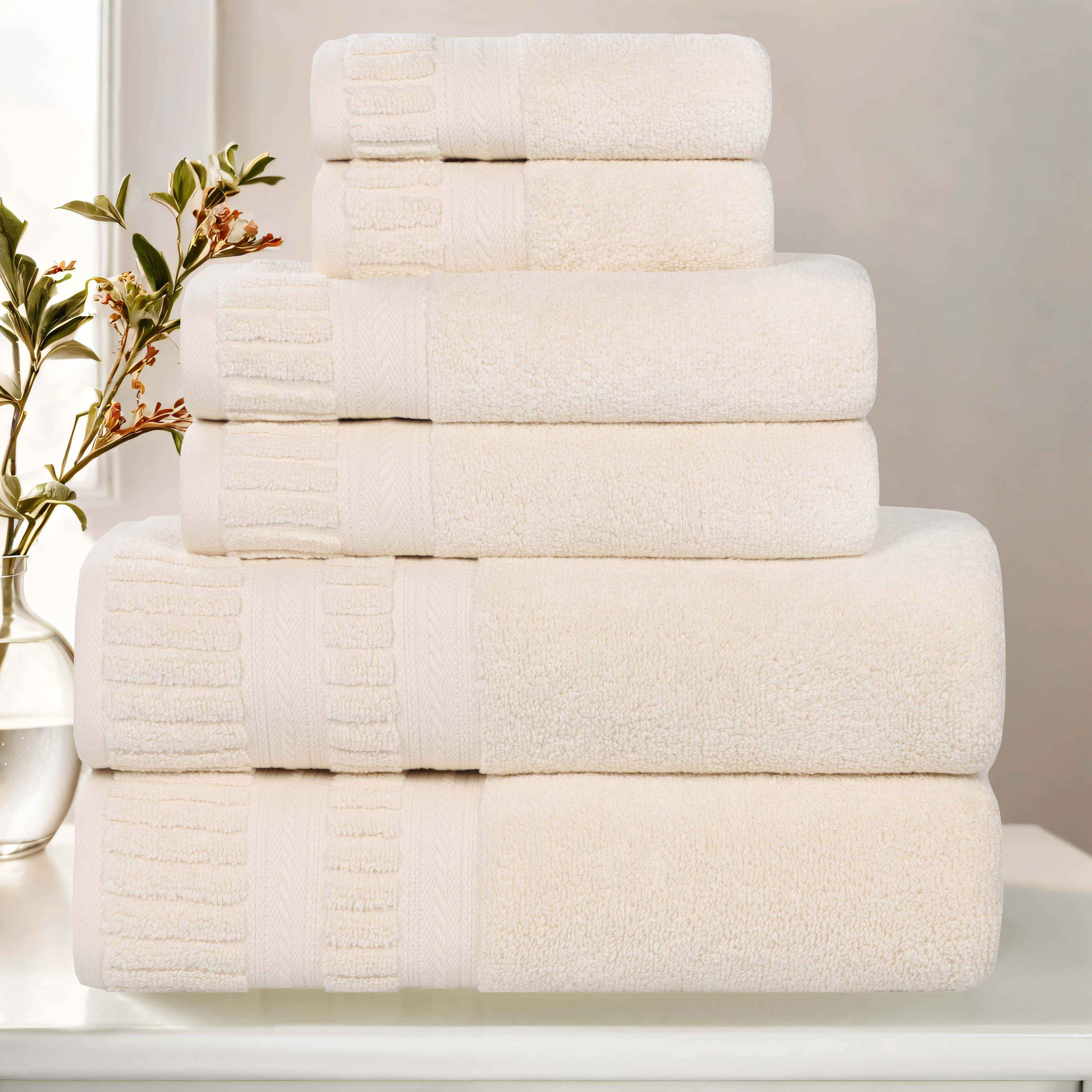 Venice Zero Twist Cotton Medium Weight Absorbent 6-Piece Bath Towel Set - Soft & Quick-Drying for Spa, Gym, and Luxury Bathroom Use