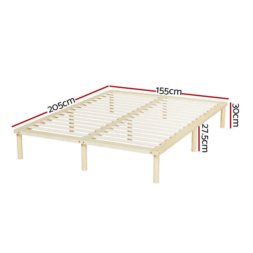Minimalist Queen Wooden Bed Frame - Solid Pine Wood Platform Bed with Headboard - Perfect for Modern Bedrooms, Guest Rooms & Master Suites