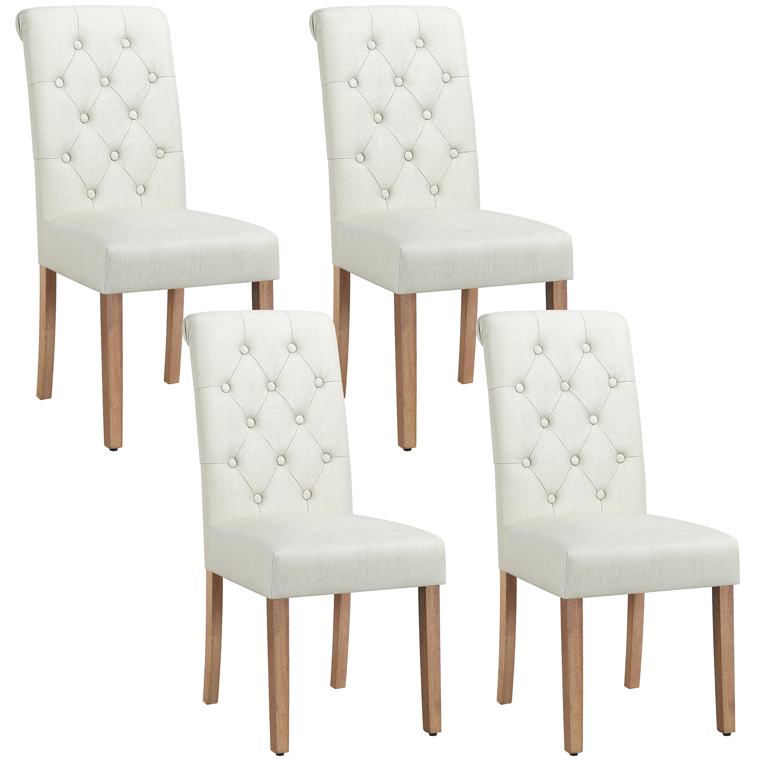 Yaheetech 4-Piece High Back Tufted Button Dining Chairs Set - Upholstered Fabric Parsons Kitchen & Dining Room Chairs with Solid Wood Frame & Padded Seat, Beige - Perfect for Home, Restaurant, and Office Use