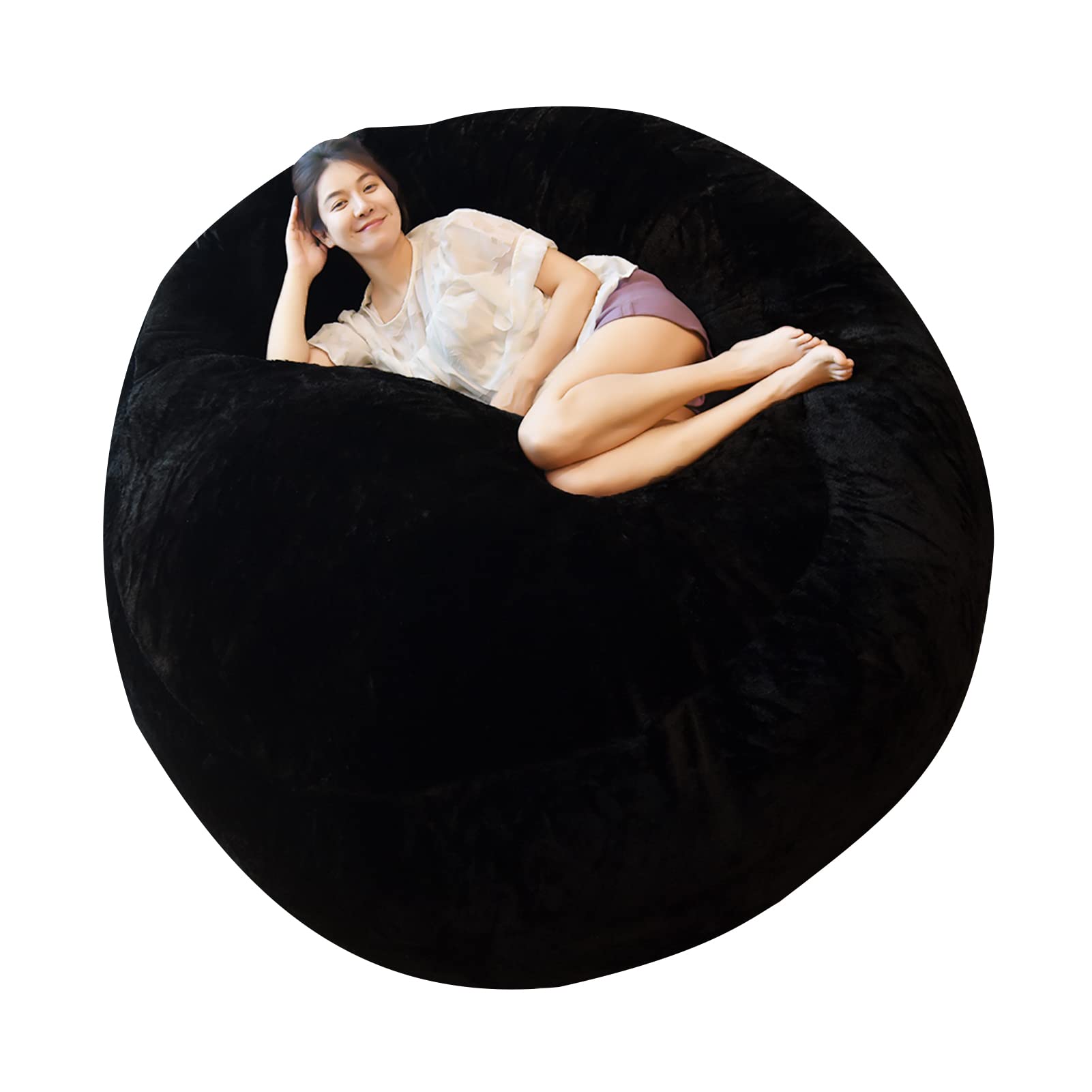 Soft Velvet Bean Bag Chair for Adults - 5FT / 6FT Giant Round Bean Bag with Removable Cover - No Filler Included - Perfect for Living Room, Bedroom, or Game Room (Black, 5FT)