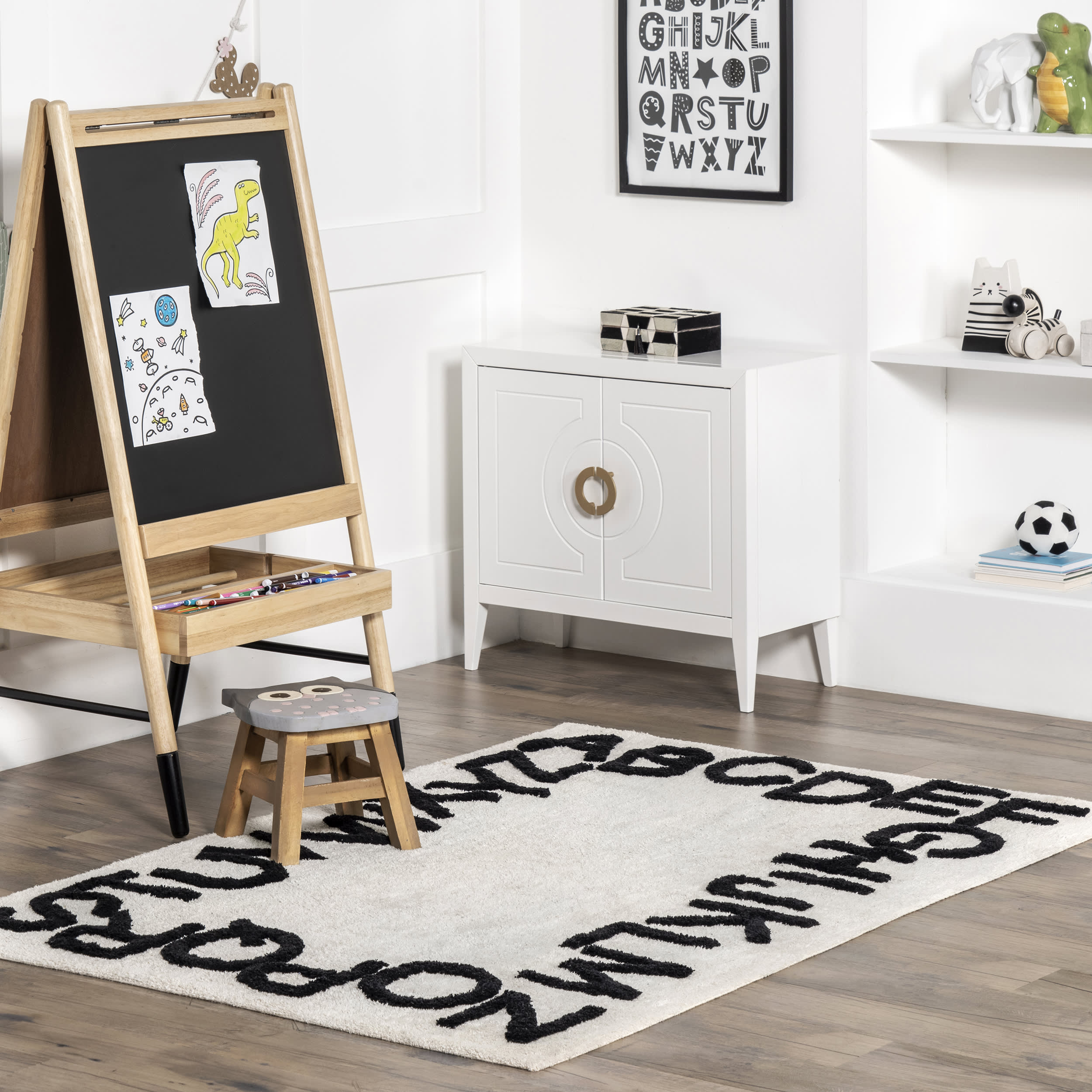 Alphabet Nursery Washable Rug - Soft Non-Slip Kids Play Mat for Baby Room & Daycare - Ivory - Perfect for Crawling, Learning & Playtime