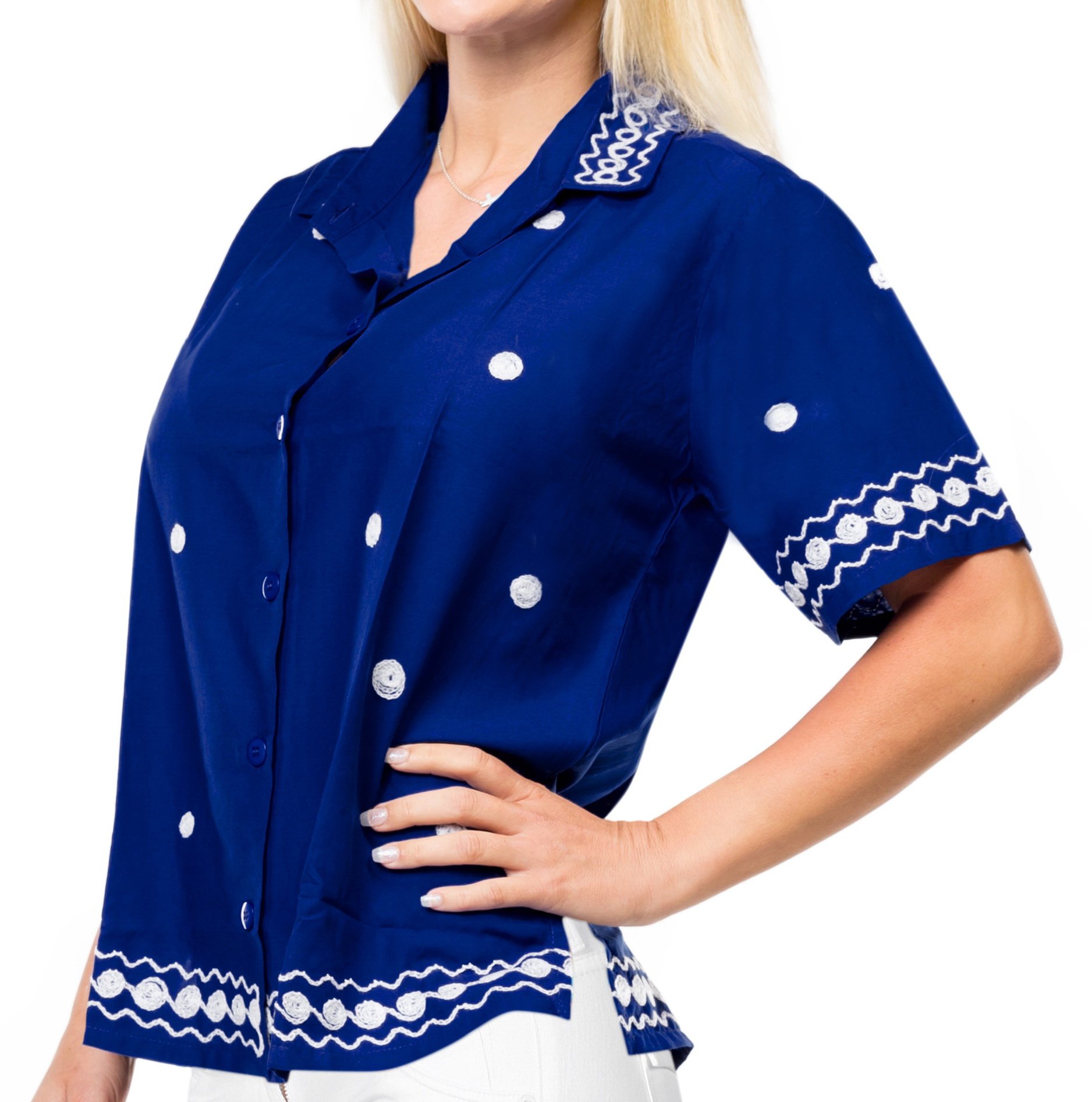 LA LEELA Women's Short Sleeve Hawaiian Shirt - Floral Print Vacation Blouse for Beach, Summer & Tropical Outfits