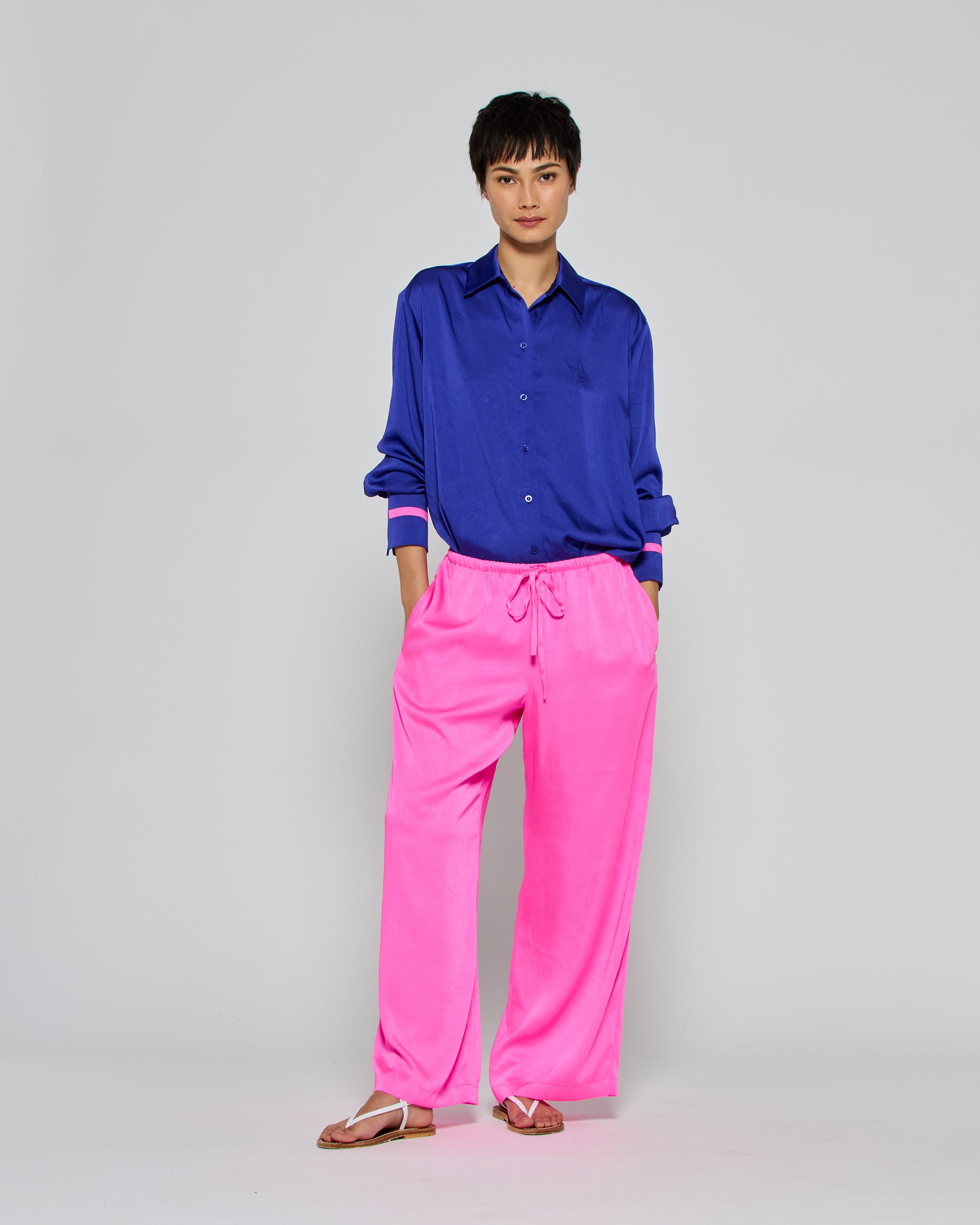 Women's High Waist Cropped Jogger Pants - Shocking Pink Activewear for Yoga, Running & Lounge Wear