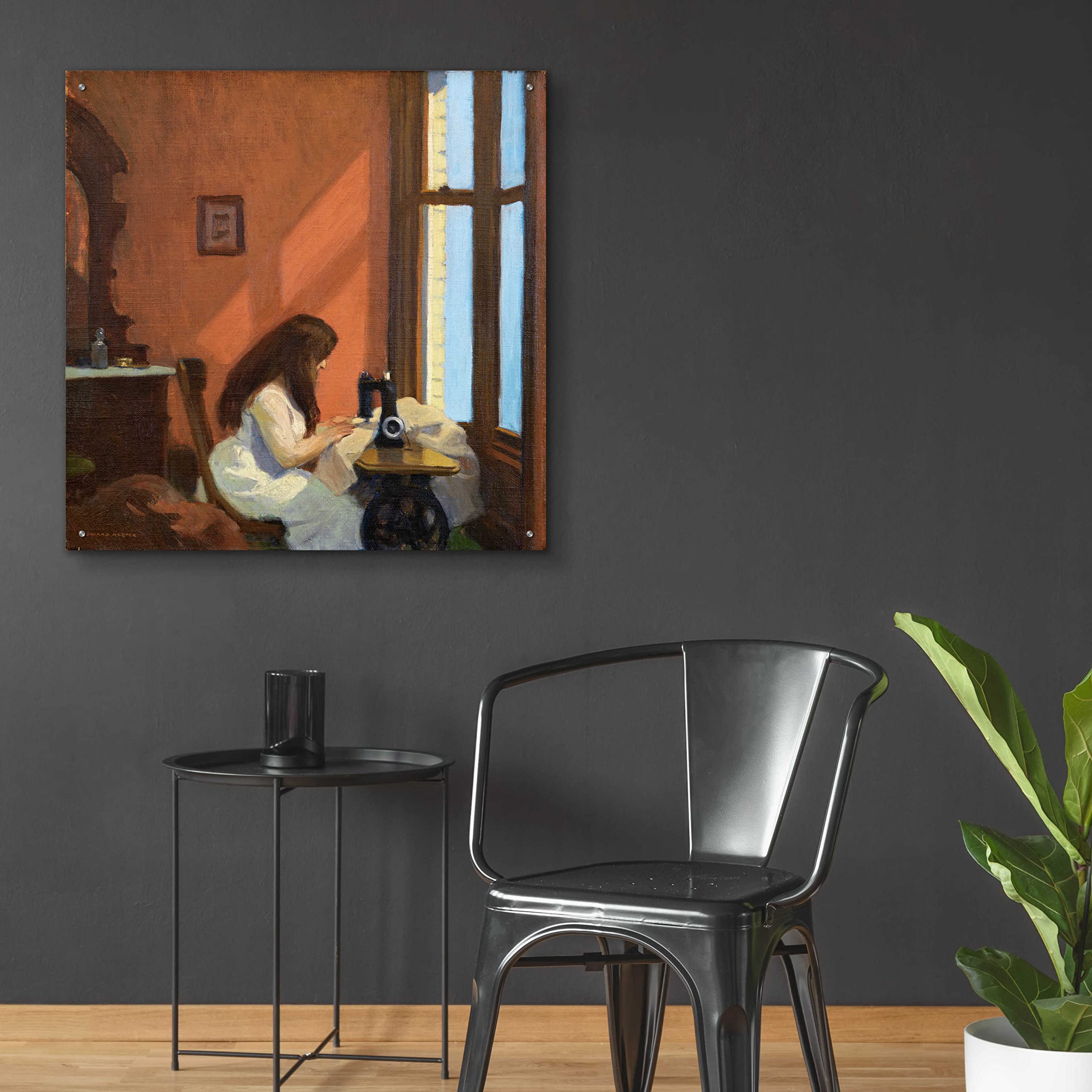 Edward Hopper 'Girl at Sewing Machine 1921' Acrylic Glass Wall Art Print - 36x36 Inches Modern Home Decor for Living Room, Bedroom & Office