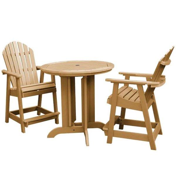 Adirondack Hamilton 3-Piece Round Counter Height Outdoor Dining Set - Patio, Garden, Deck Furniture for Backyard Entertaining