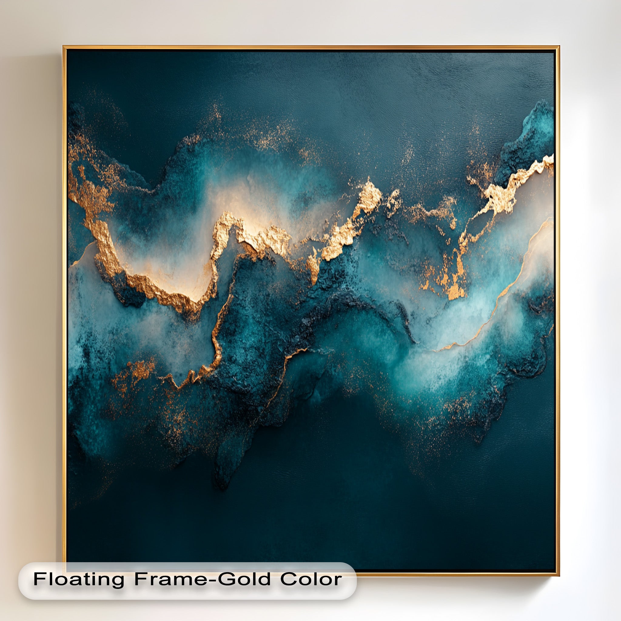 Abstract Blue and Gold Swirls Oil Painting - Modern Luxury Wall Art for Living Room, Bedroom & Office Decor