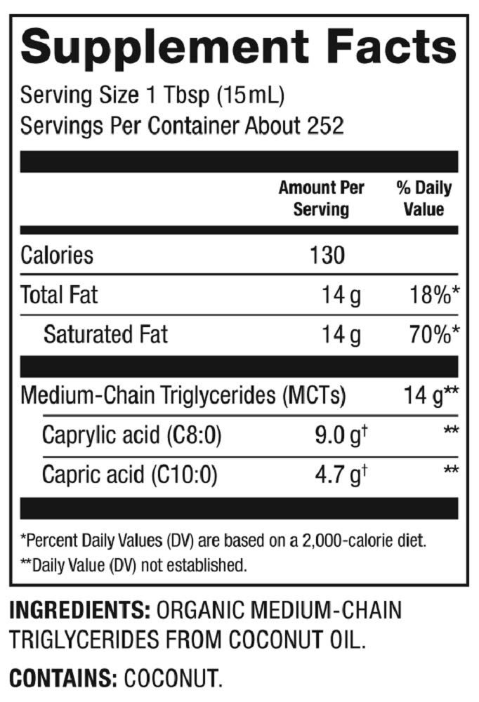 Nutiva Organic MCT Oil, 1 Gallon - Unflavored, Non-GMO, Keto & Paleo Friendly - Made from Organic Coconuts - 14g C8 & C10 per Serving - Perfect for Coffee, Smoothies & Ketogenic Diet Supplement