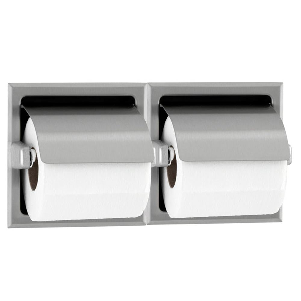 Bobrick B6697 Recessed Toilet Paper Dispenser with Hood - Satin Finish for Commercial Restrooms & Public Bathrooms