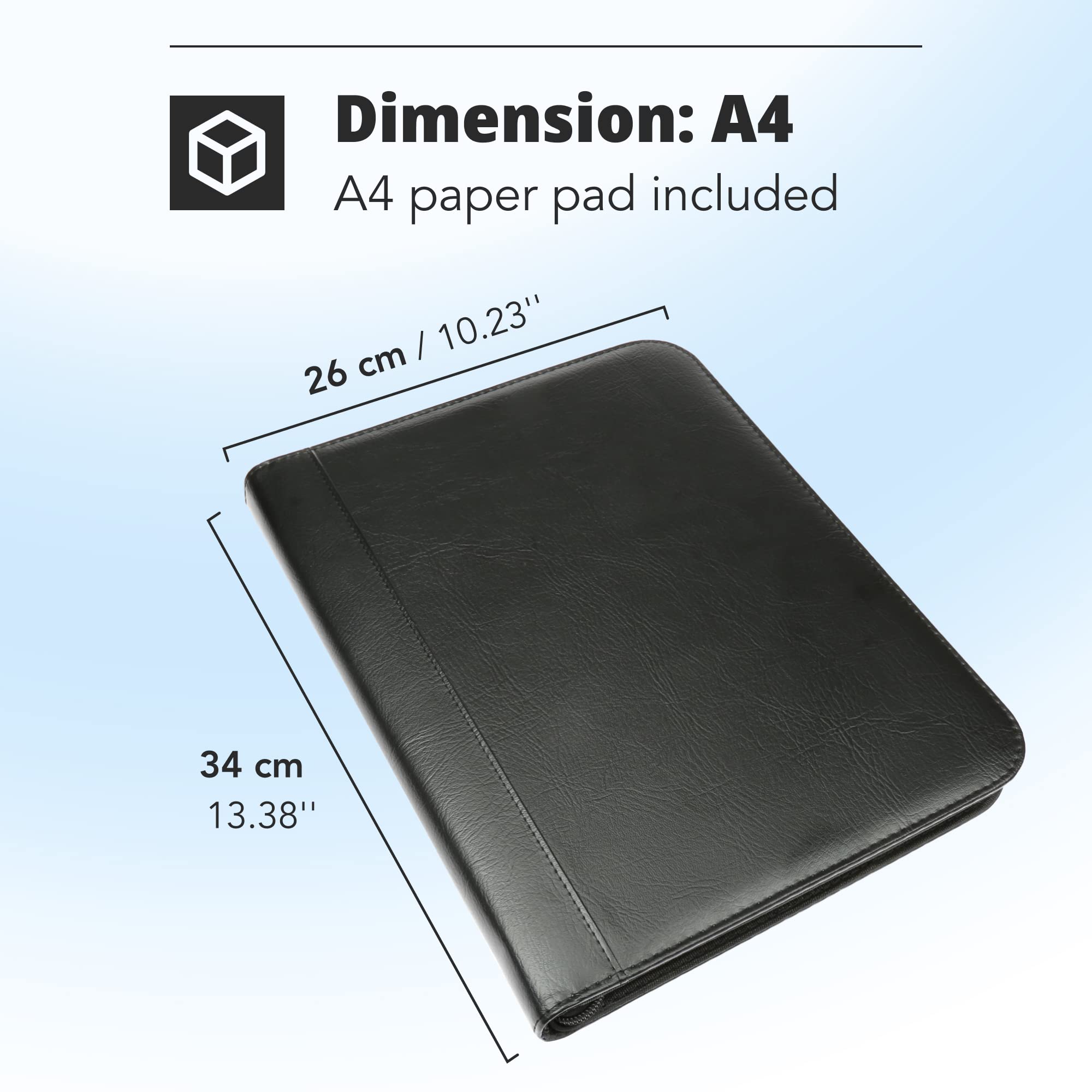 Premium A4 Zipped Portfolio Folder - Faux Leather Document Organizer with Ring Binder - Professional Conference Padfolio for Business Meetings & Office Use - Ideal for Presentations, Client Documents & Work Essentials