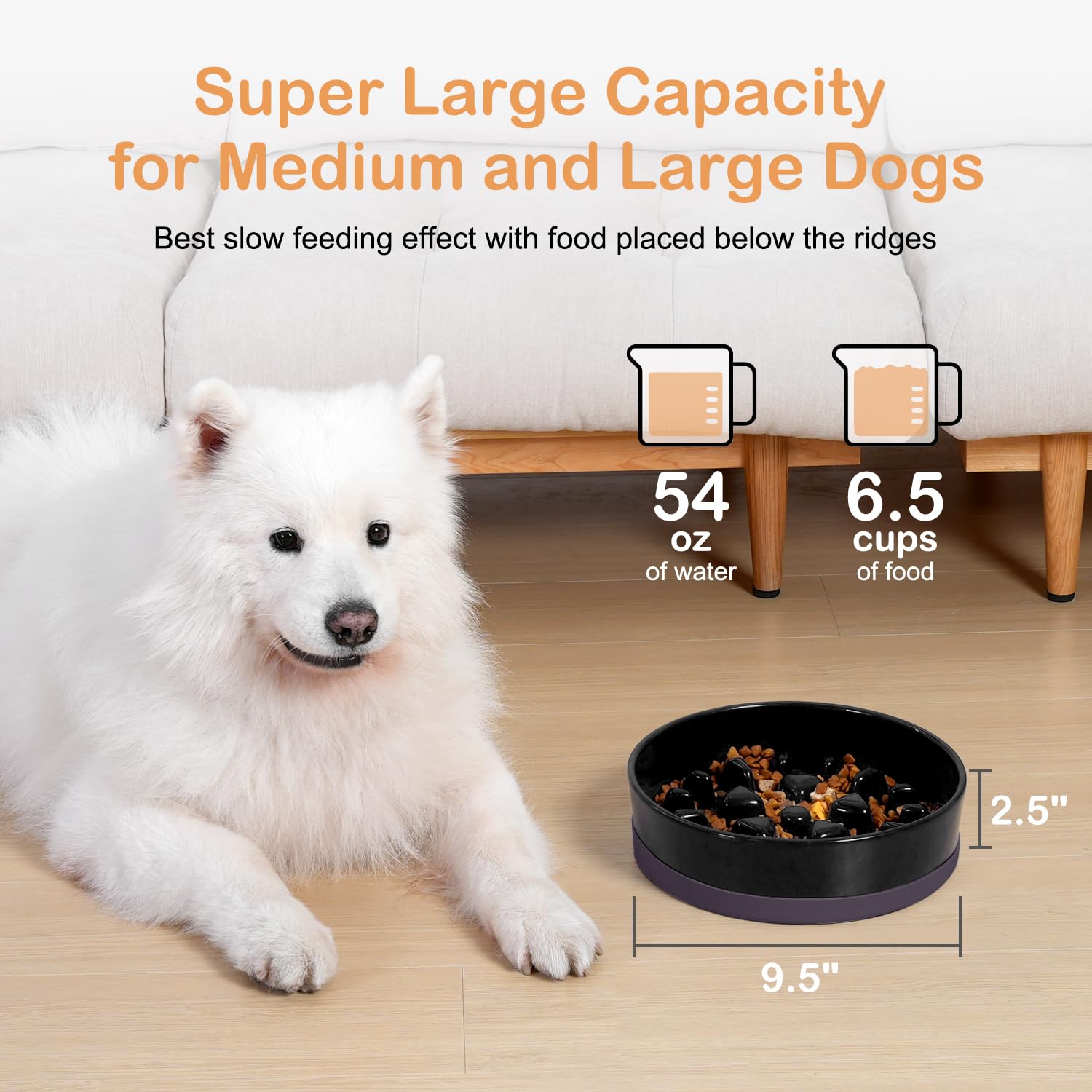Sted Ceramic Slow Feeder Dog Bowl for Medium & Large Breeds - Non-Slip Silicone Base Puzzle Feeder - Helps Slow Down Fast Eaters & Prevent Bloat - Perfect for Mealtime Enrichment & Portion Control (Maze Black)