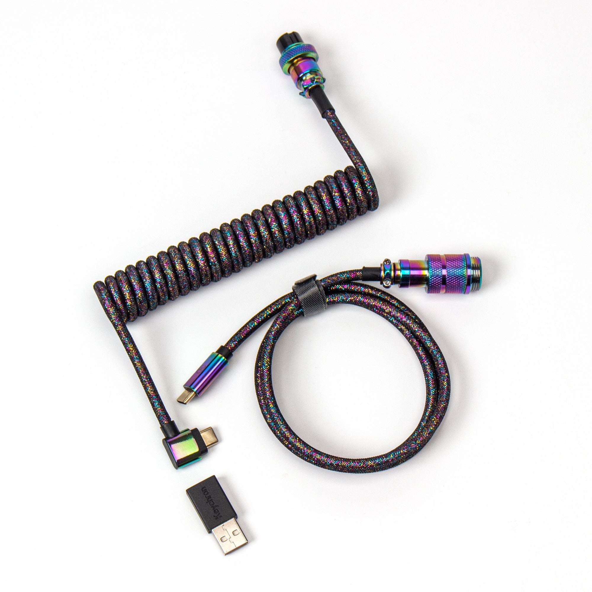 Premium Coiled Aviator USB Cable for Mechanical Keyboards - Durable Braided Nylon, Gold-Plated Connectors - Perfect for Gaming, Typing & Office Workstations