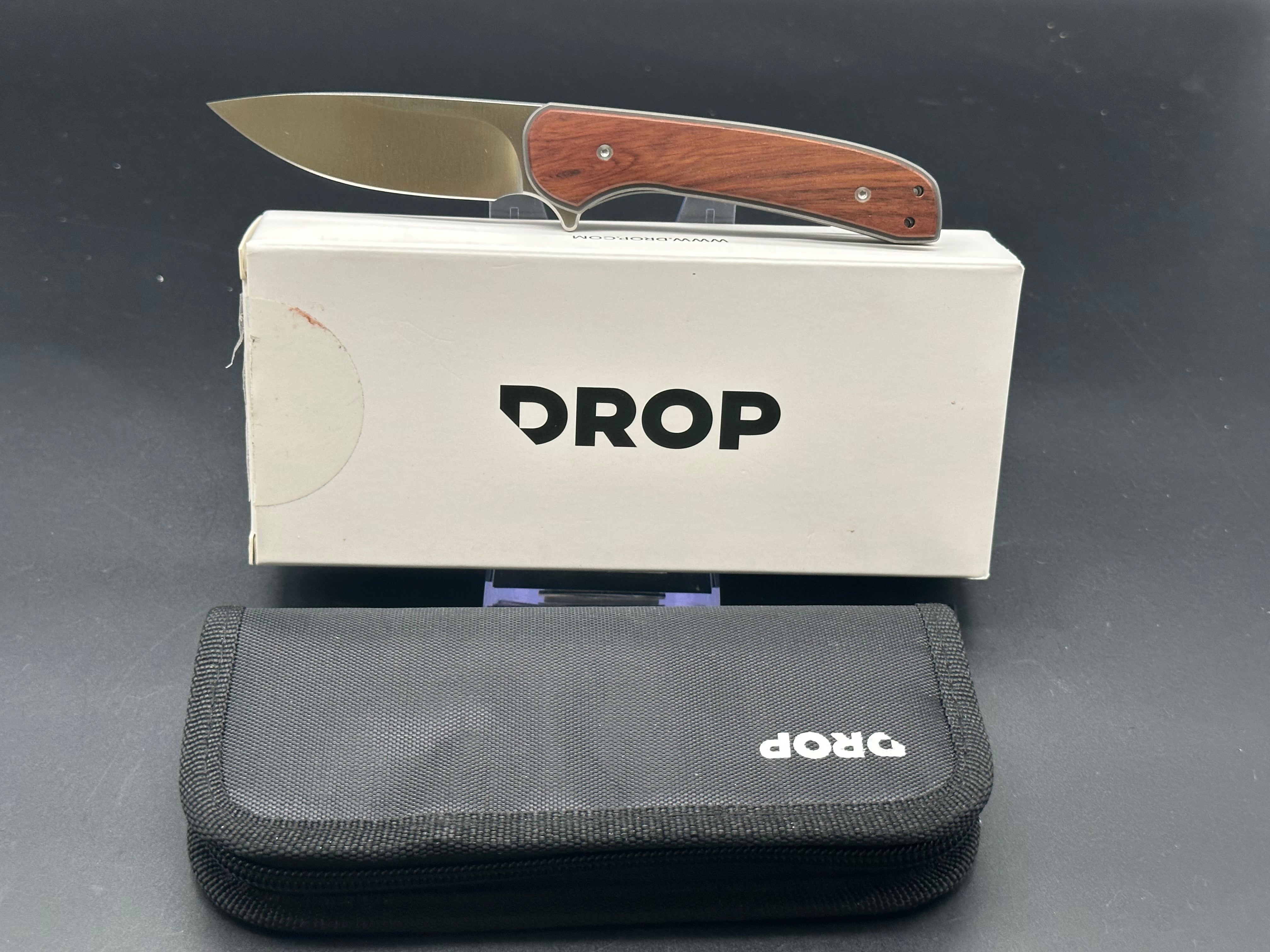 Drop Ferrum Forge Gent/Gray Titanium Frame Knife with Rosewood Overlays - EDC Pocket Knife for Everyday Carry, Outdoor Activities & Camping