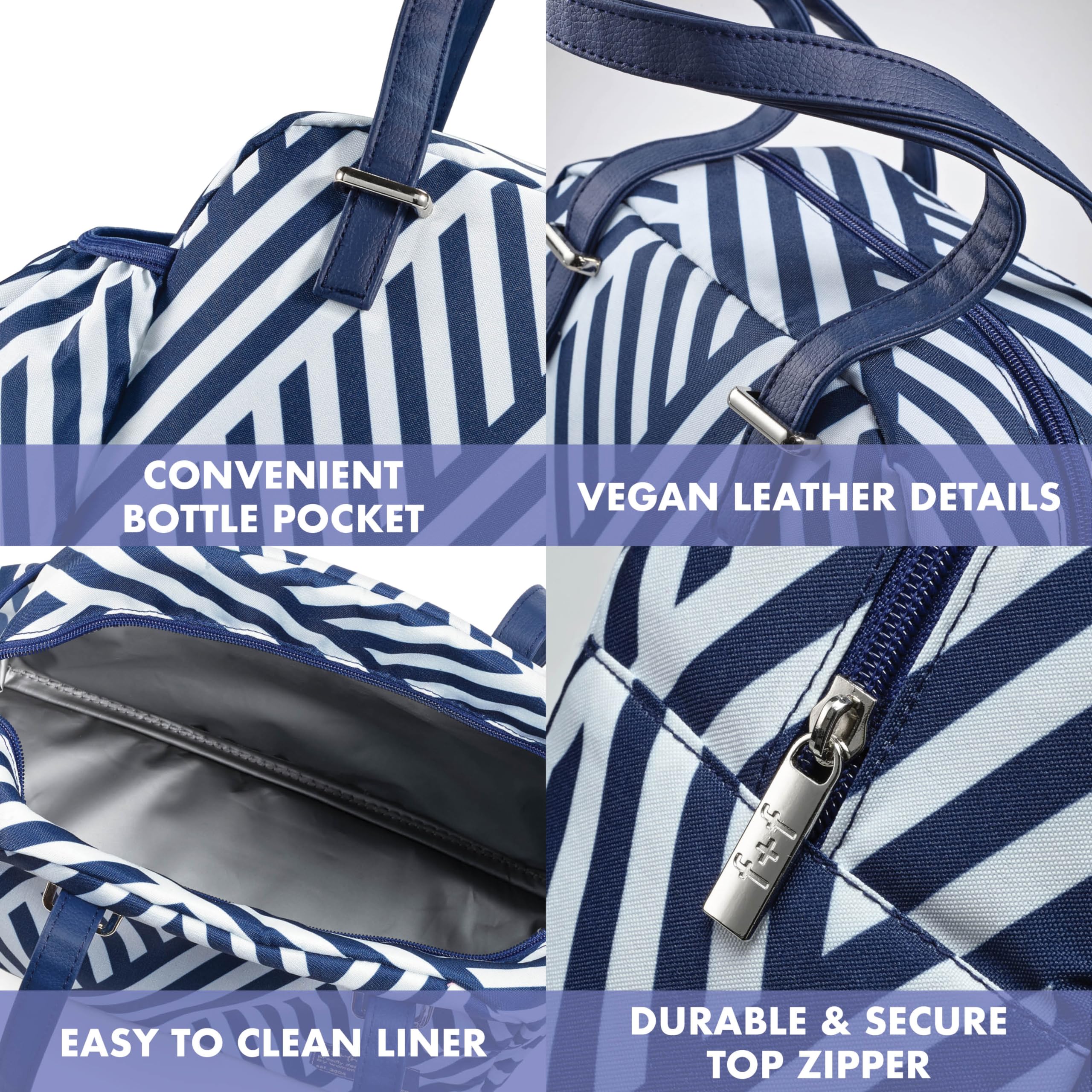 Fit & Fresh Insulated Lunch Bag for Women - Leakproof & Stain-Resistant Large Lunch Box with Bottle Pocket, Zipper Closure - Perfect for Work, Office & School (Navy Stripe, Includes Tumbler)