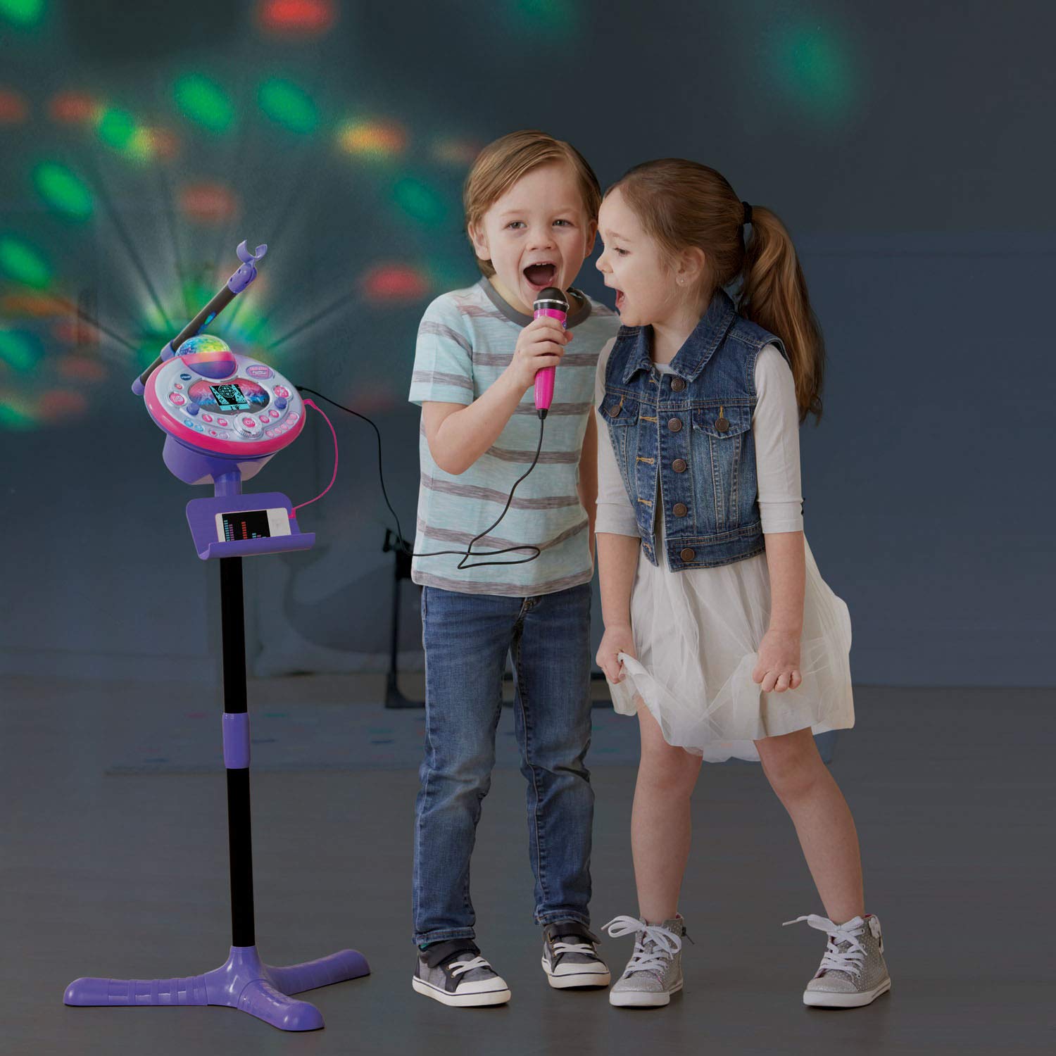 VTech KidiStar Karaoke Machine for Kids - Pink & Purple Wireless Microphone Singing Toy with Bluetooth, LED Lights & Voice Effects - Perfect for Birthday Parties, Family Gatherings & Home Entertainment