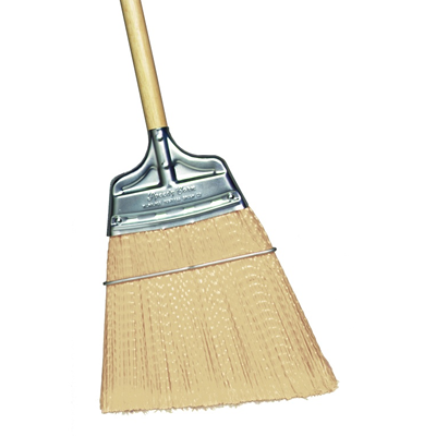 Premium Upright Broom with Tan Flagged Polypropylene Bristles - Angled Design, Large Flare & Wooden Handle for Home, Garage & Outdoor Cleaning