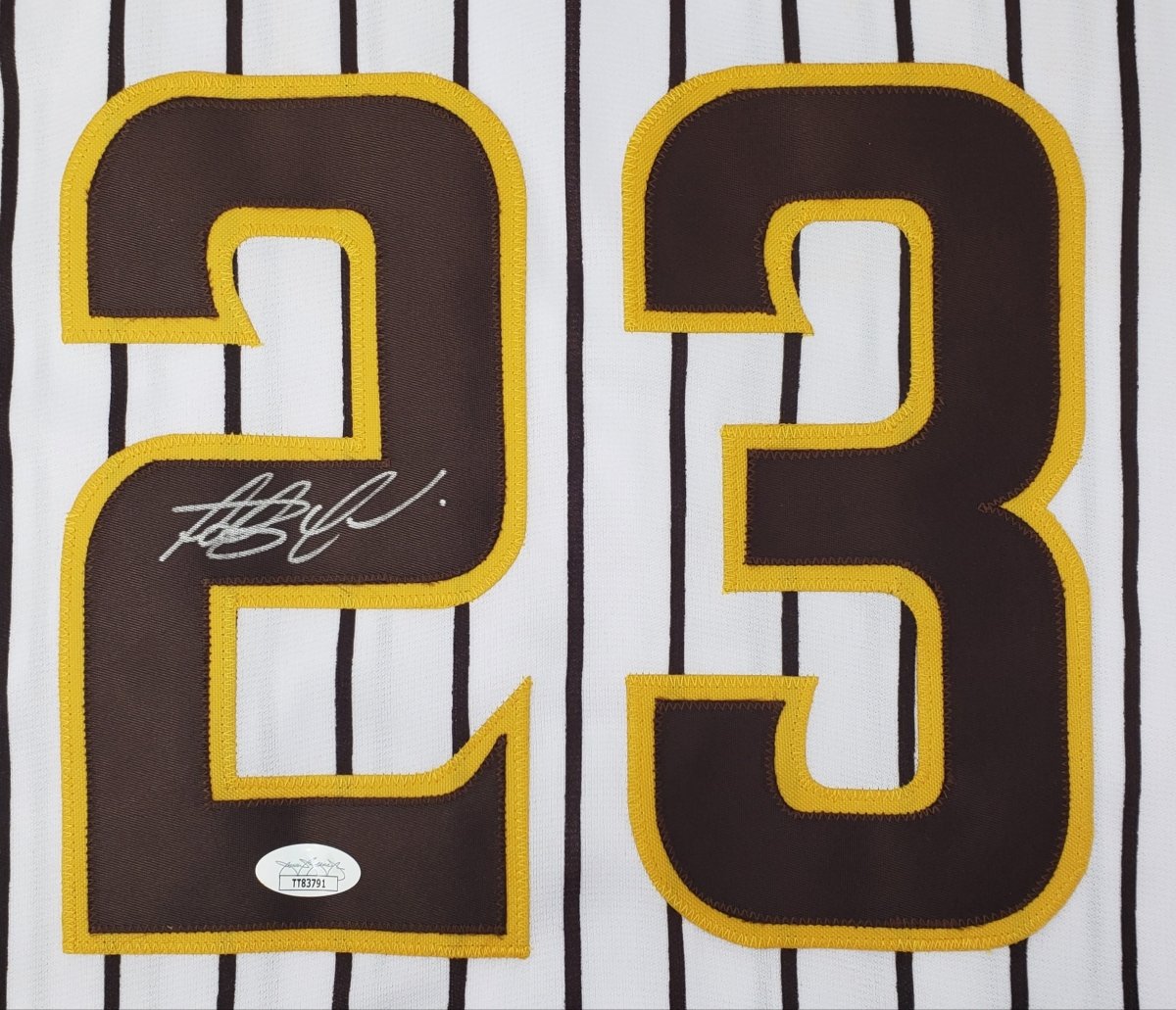 Fernando Tatis Jr. Autographed White Pinstripe Baseball Jersey - JSA Certified - Official MLB Pro Style Jersey for Collectors & Fans - Perfect for Memorabilia Displays & Game Day Outfits
