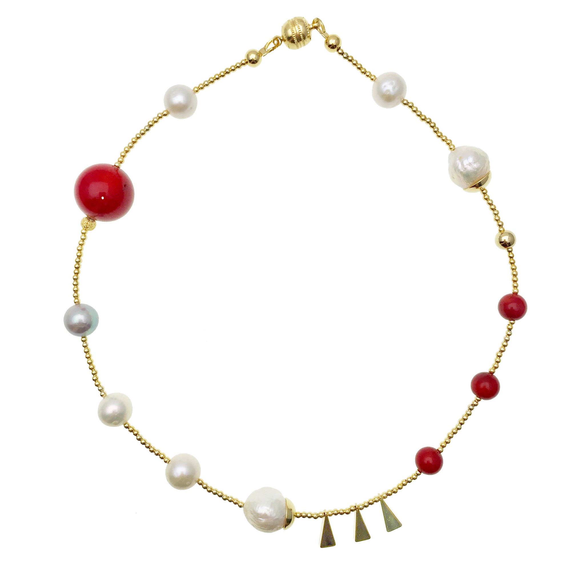 Elegant Freshwater Pearls & Red Coral Double Wrapped Bracelet AB005 | Perfect for Weddings, Parties & Gift Giving