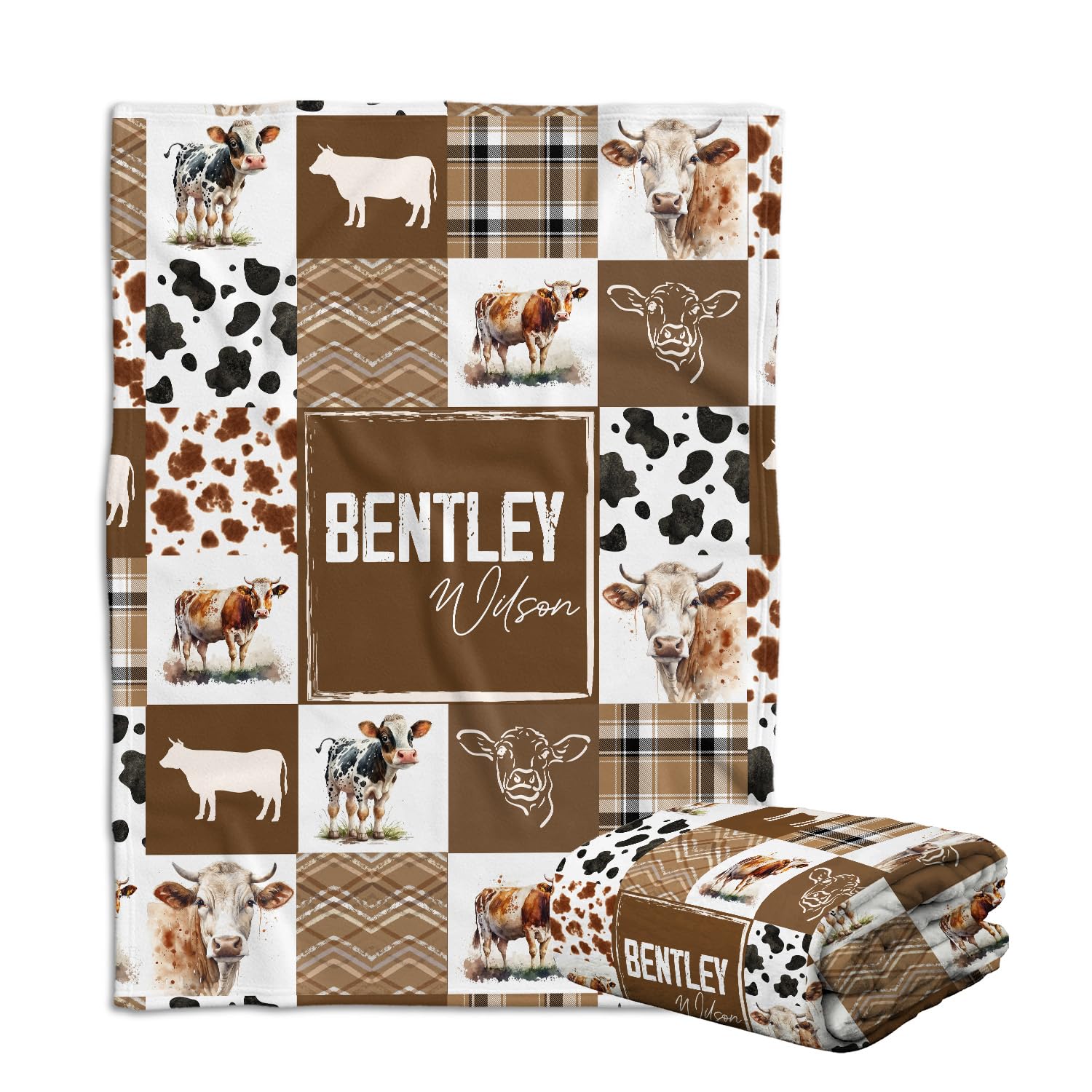 Personalized Cow Print Baby Blanket for Boys & Girls - Custom Name Western Cowboy Swaddle Blanket for Crib, Stroller, Travel & Bed - Perfect for Nursery, Gift & Photo Shoots