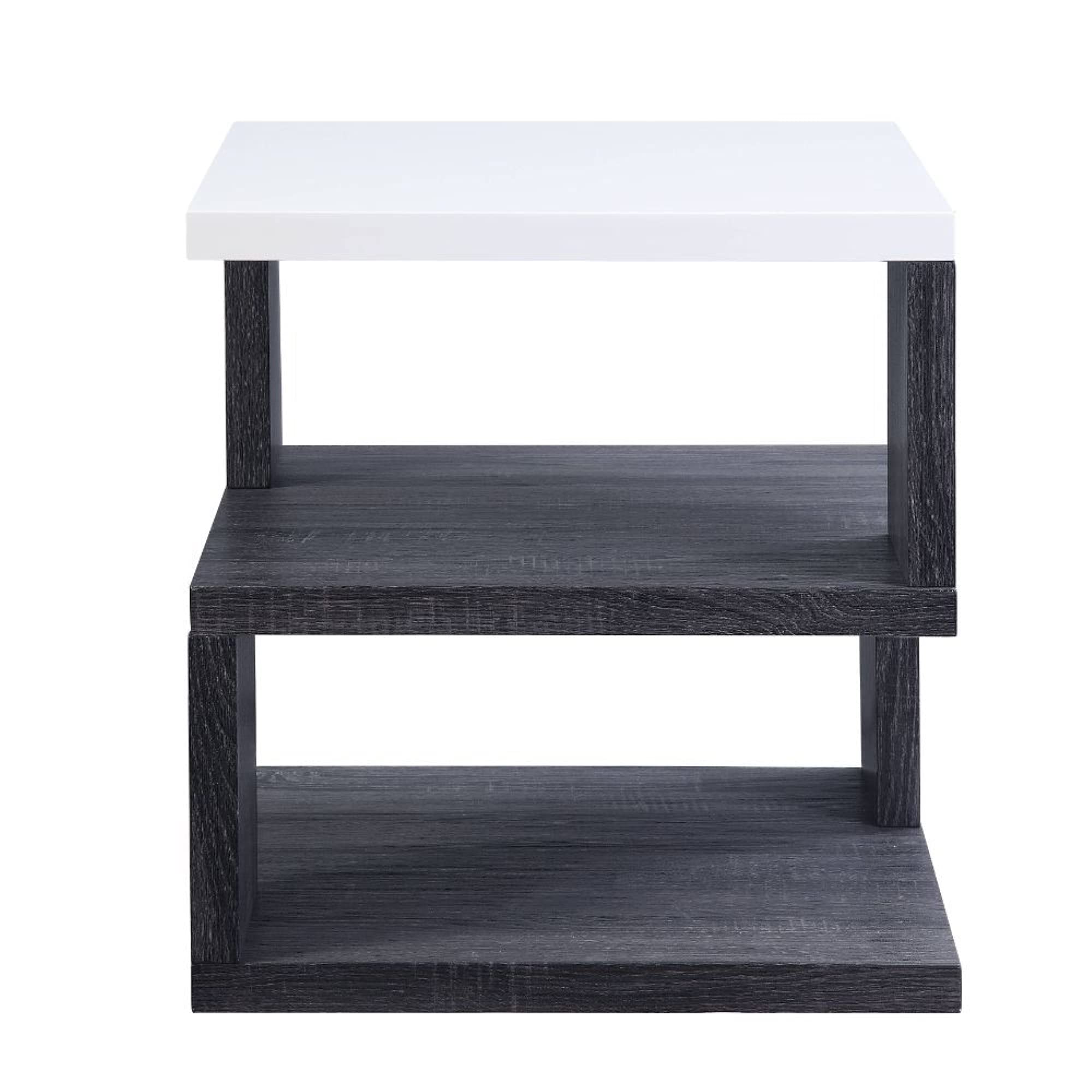 Modern Gray & White High Gloss End Table - Small Nightstand for Bedroom, Living Room, or Office - Perfect for Holding Lamps, Books, and Decor