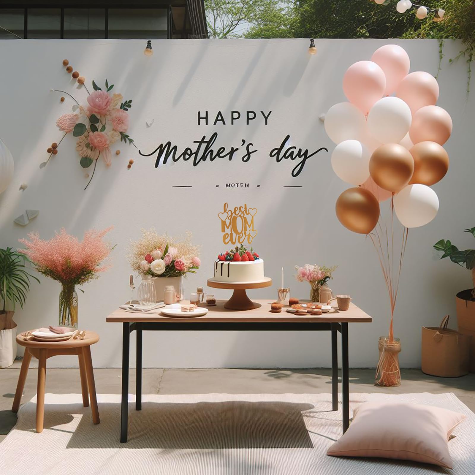 Best Mom Ever Cake Topper - Happy Mother's Day Cake Decorations Supplies for Birthday, Anniversary & Special Celebrations