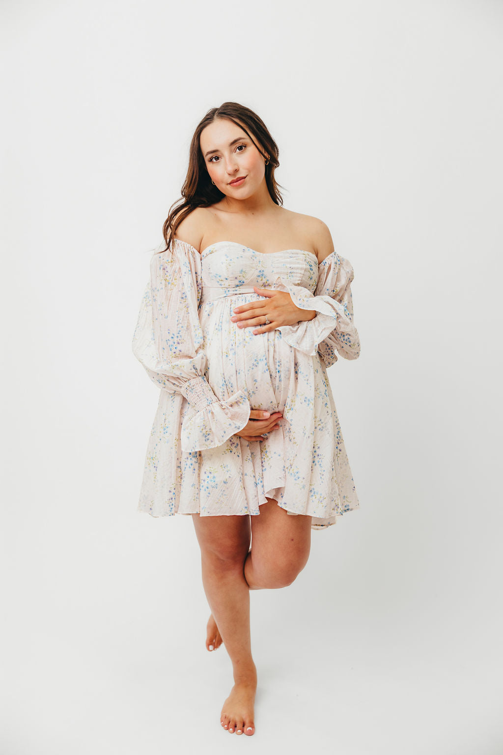 Kennedy Floral Mini Dress in Blue - Bump Friendly Maternity Dress for Pregnancy, Nursing & Special Occasions | Comfortable & Stylish for Baby Showers, Dates & Summer Outfits