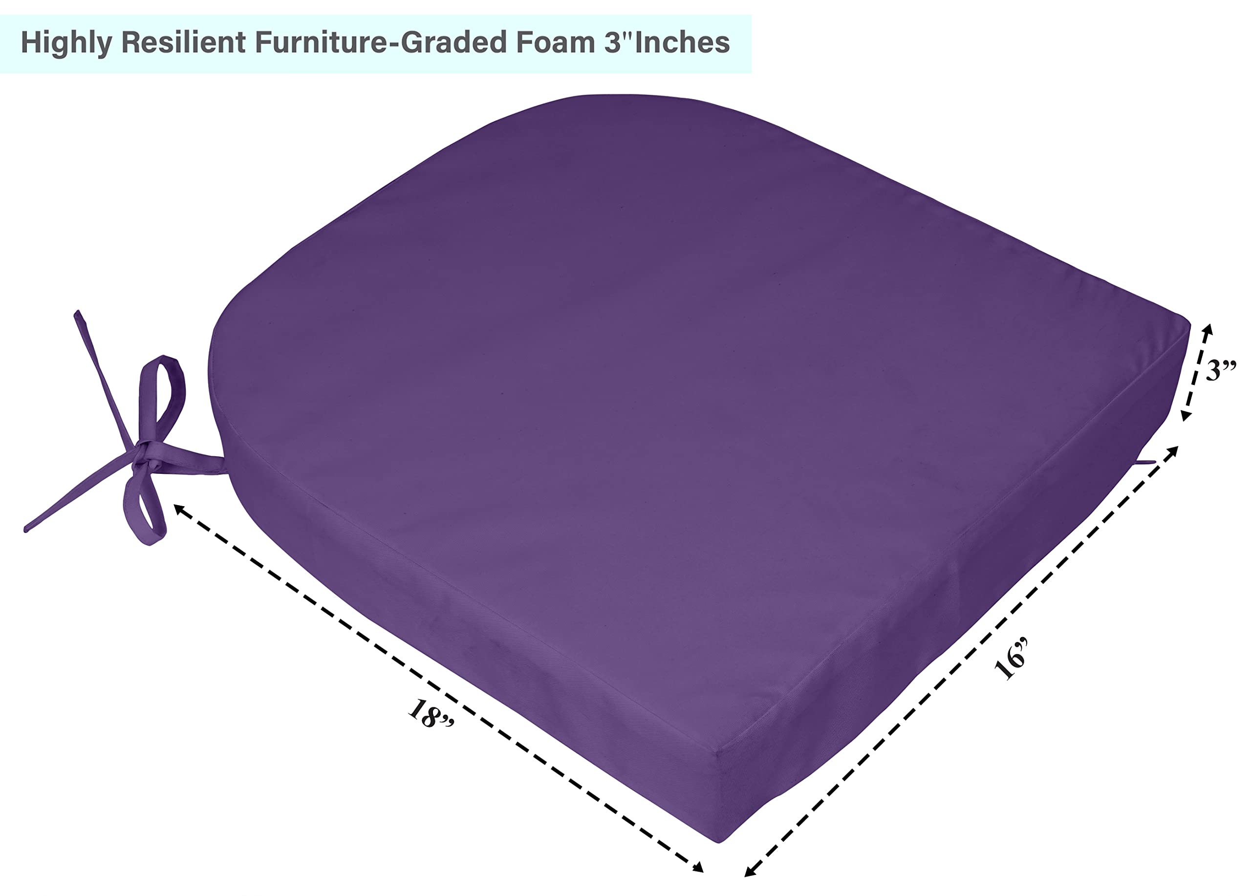 Premium Indoor/Outdoor Chair Cushions 16x18 Inch - Round Back Patio Seat Cushions with Ties for Garden Furniture, Set of 2 (Lavender) - Perfect for Porch, Deck, Balcony & Backyard Relaxation