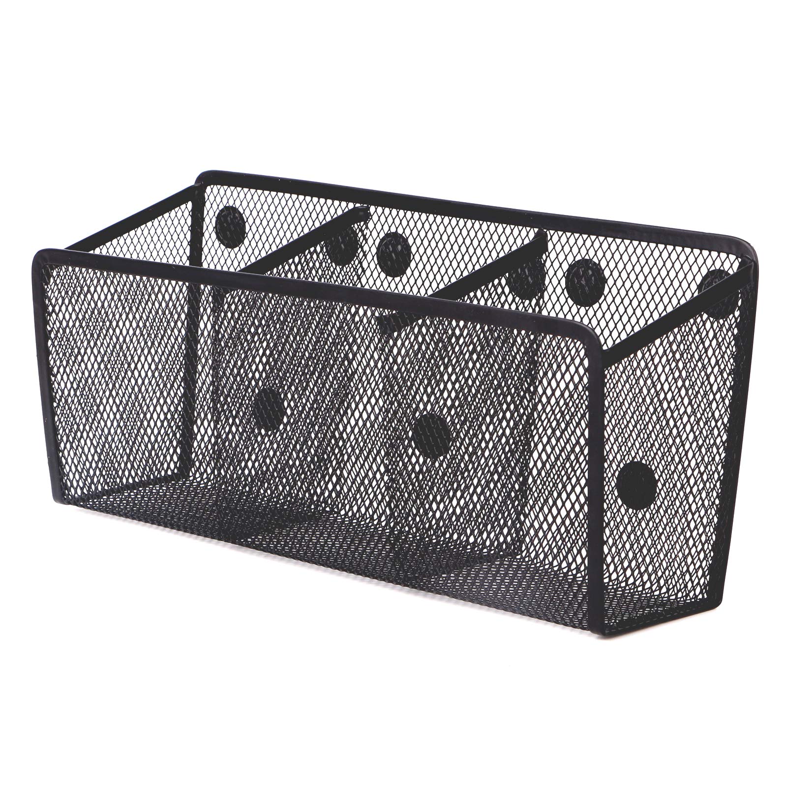 3-Compartment Mesh Metal Pencil Holder & Office Organizer - Pen Cup for Desk, Locker, Refrigerator - Perfect for School, Office & Home Organization