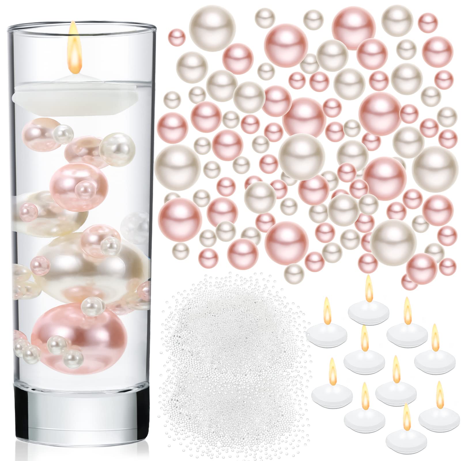 Junkin 10090-Piece Pearl Vase Filler Beads - No Hole Clear Water Gel Beads for Wedding Centerpieces, Home Table Decor & Candle Displays (Pink) | Perfect for Floral Arrangements, DIY Crafts & Event Decorations